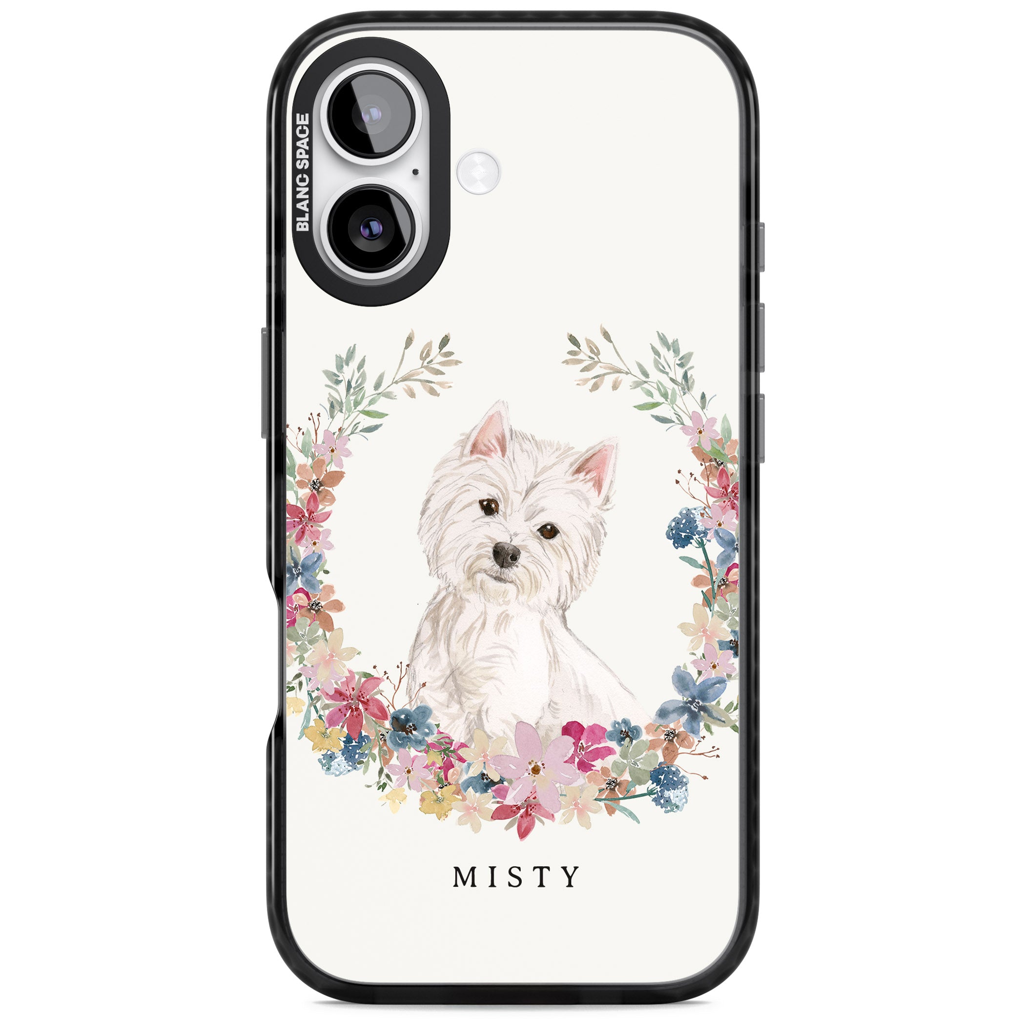 Personalised Westie Floral Portrait iPhone 17 Impact Pro Black Phone Case