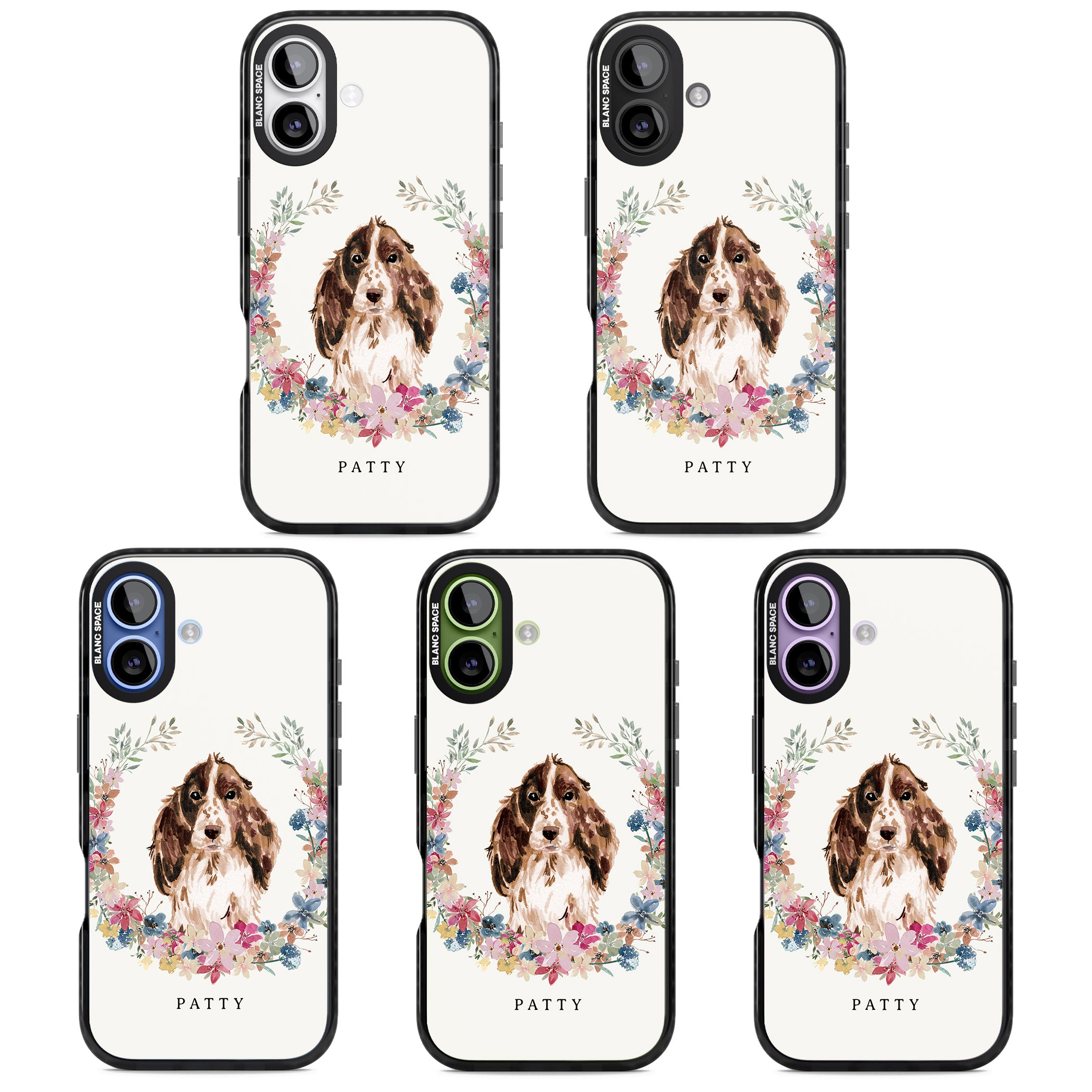 Personalised Cocker Spaniel Floral Portrait iPhone 17 Impact Pro Black Phone Case APT Impact Protection