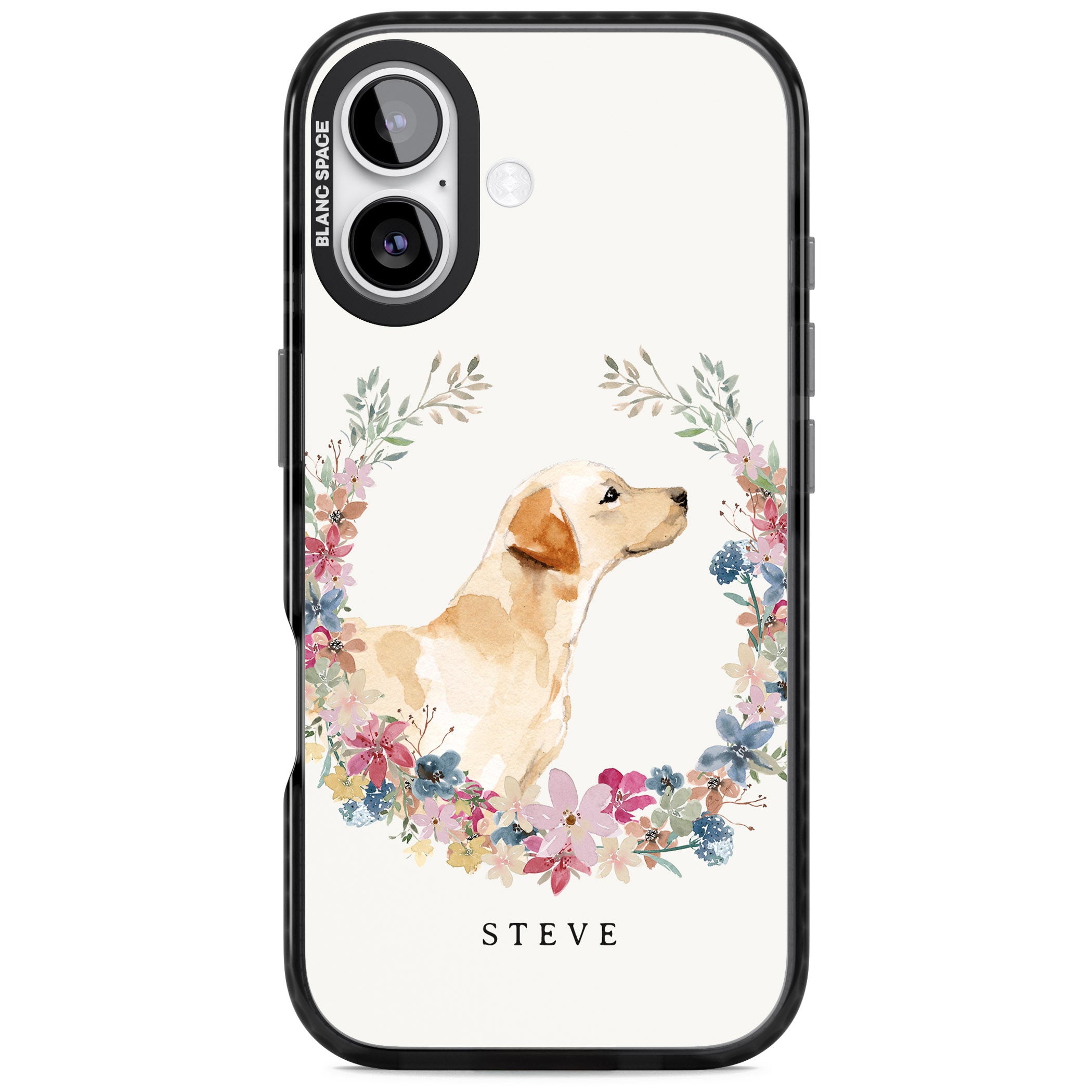 Personalised Yellow Labrador Floral Portrait iPhone 17 Impact Pro Black Phone Case