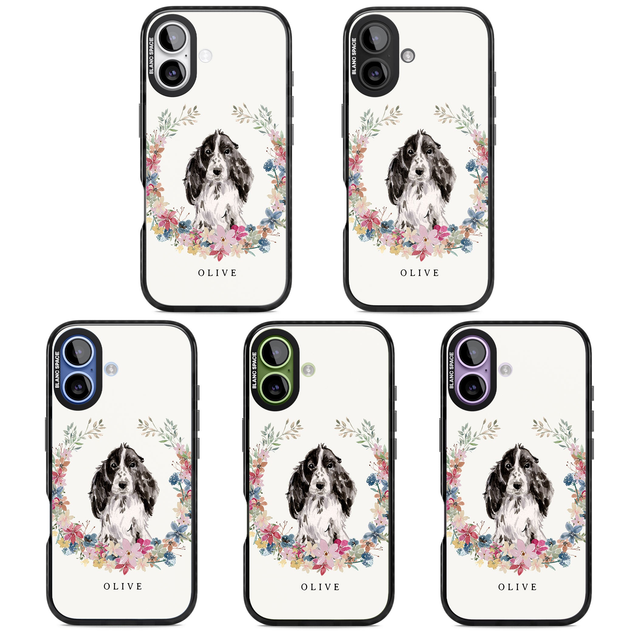 Personalised Black Cocker Spaniel Floral Portrait iPhone 17 Impact Pro Black Phone Case APT Impact Protection