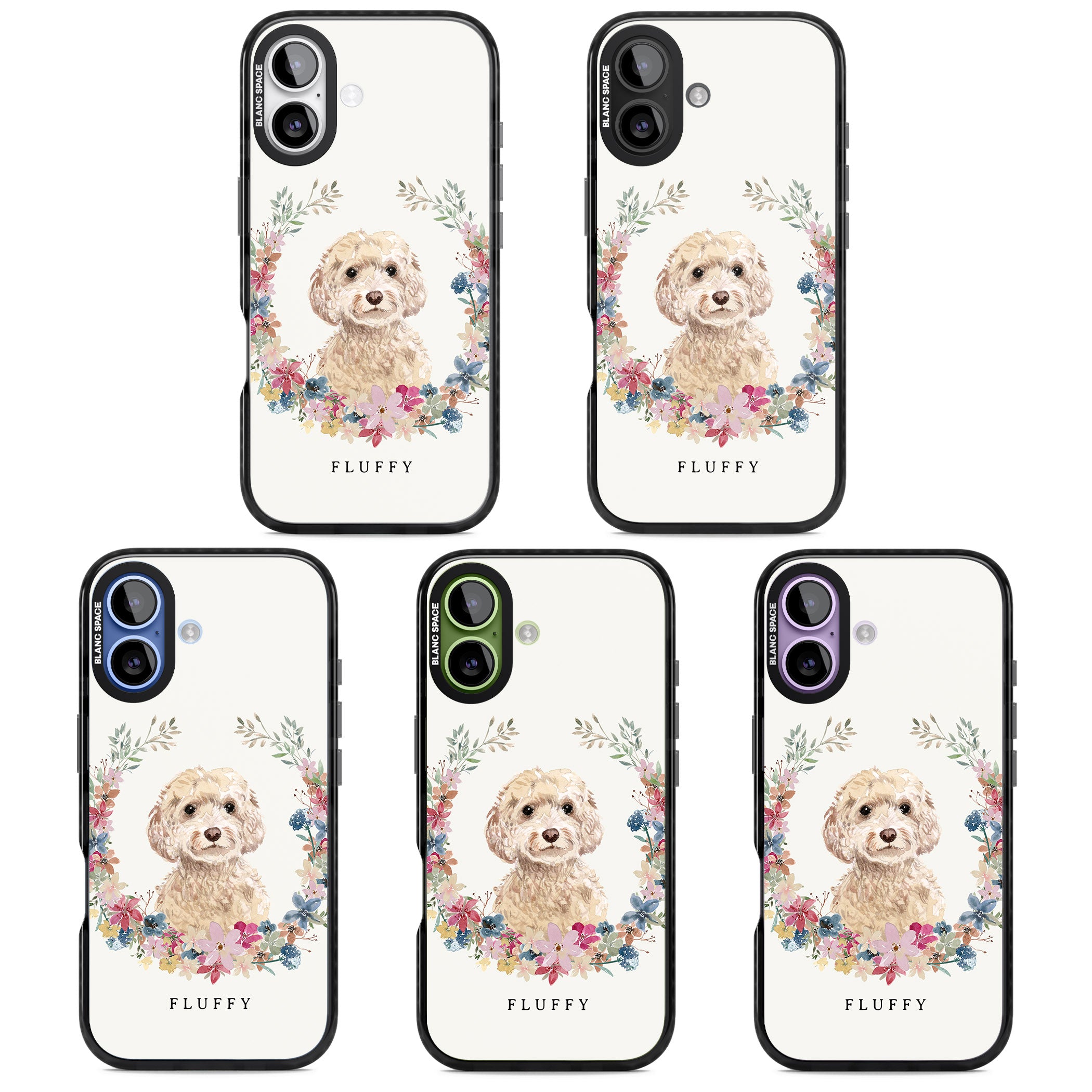 Personalised Champagne Cockapoo Floral Portrait iPhone 17 Impact Pro Black Phone Case APT Impact Protection