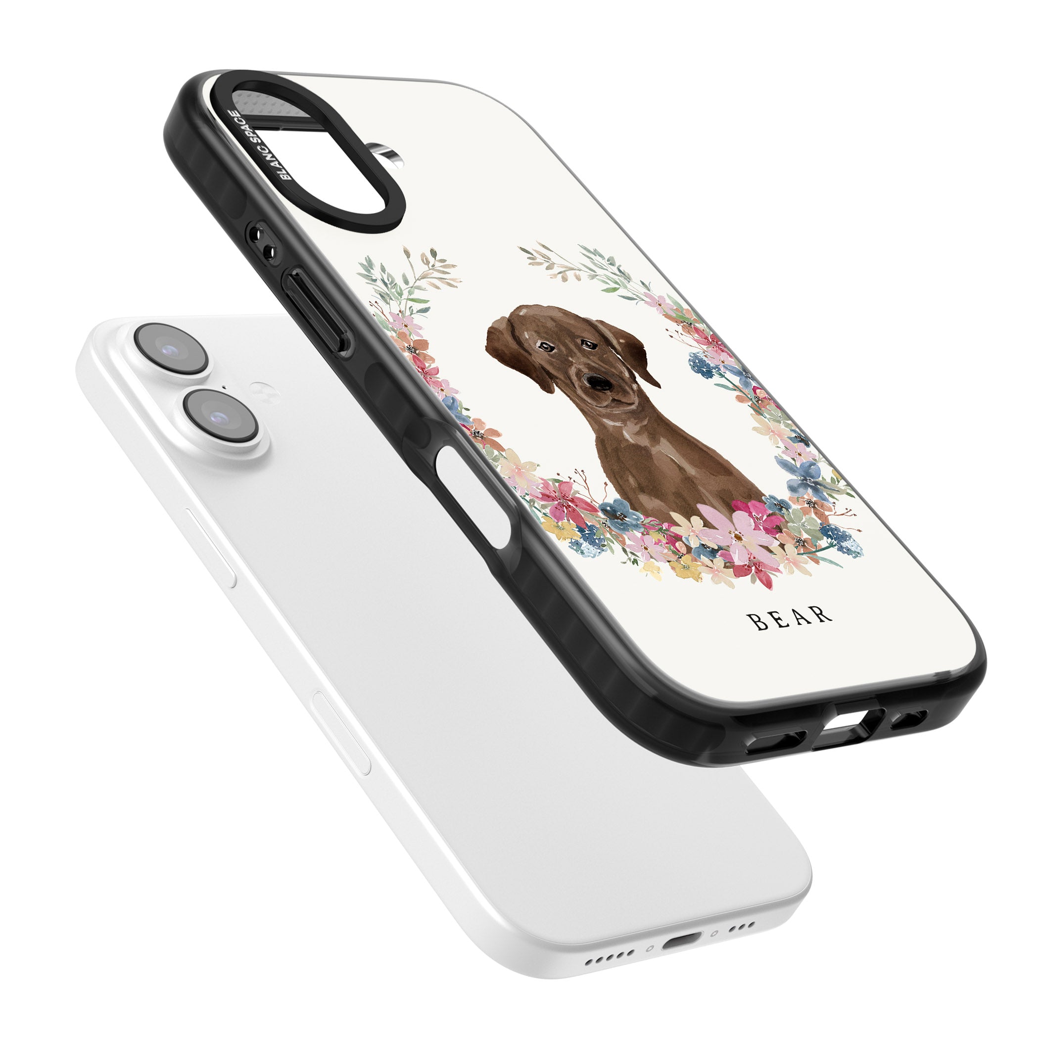 Personalised Chocolate Labrador Floral Portrait iPhone 17 Impact Pro Black Phone Case Colours