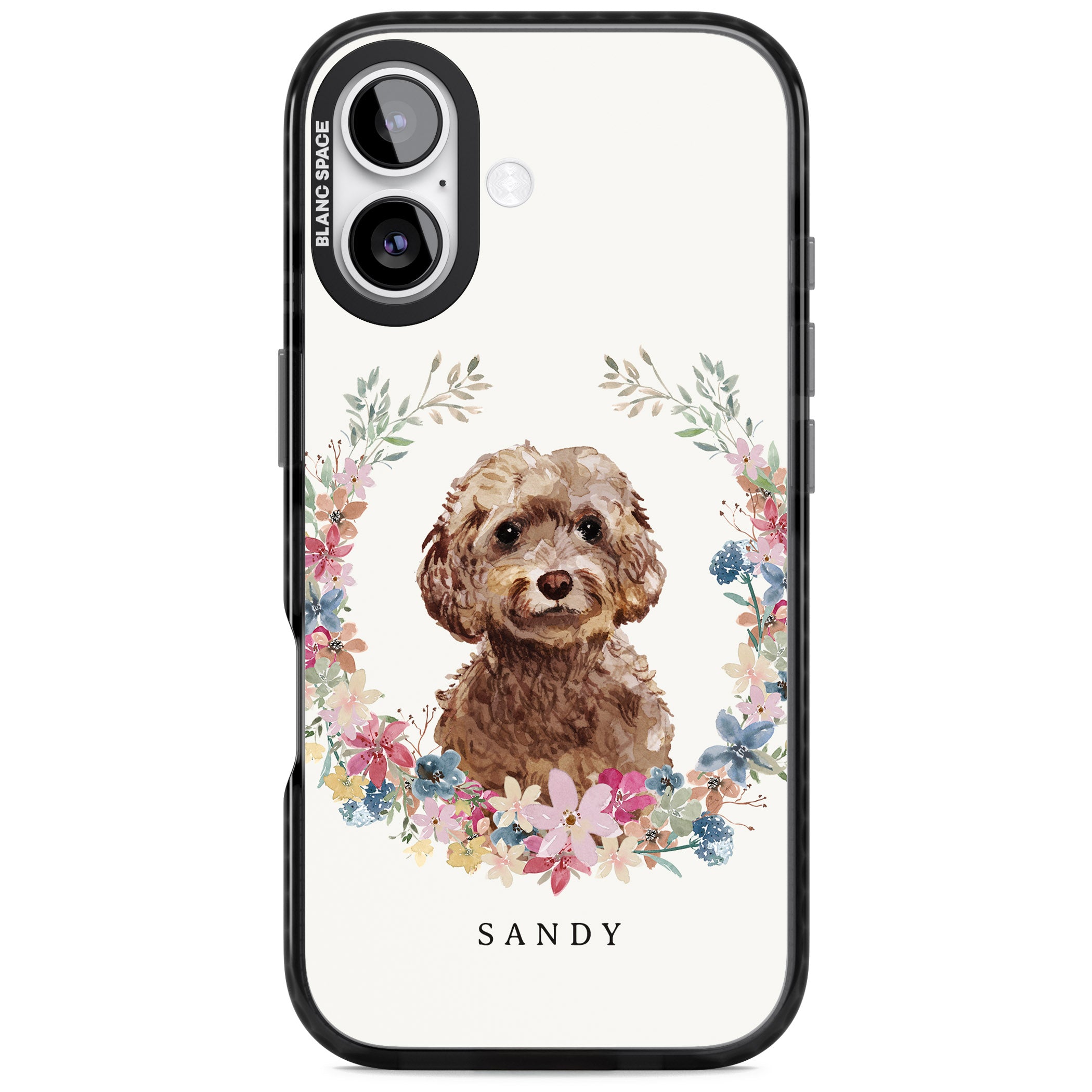 Personalised Brown Cockapoo Floral Portrait iPhone 17 Impact Pro Black Phone Case