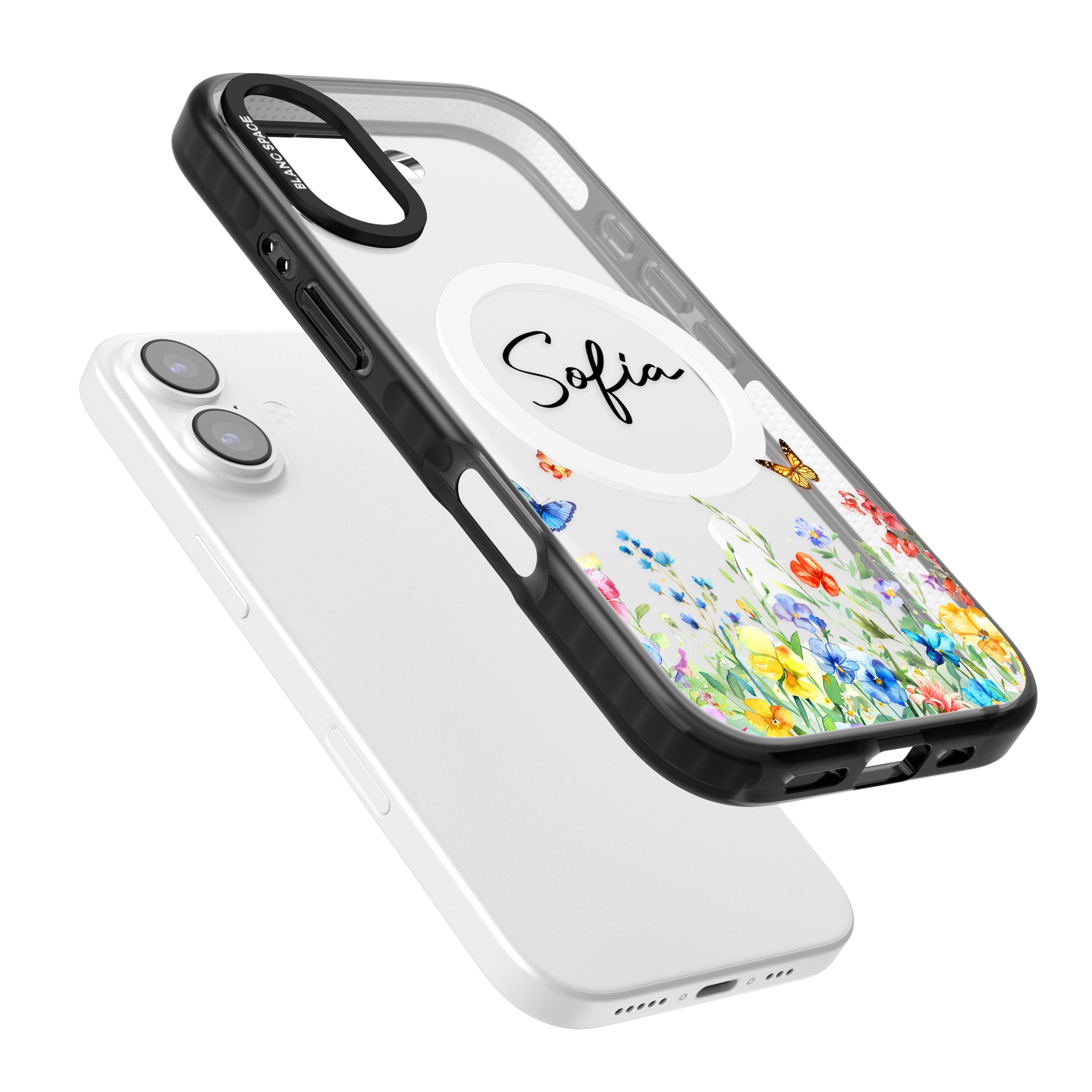 Personalised Buterflies Wildflowers iPhone 17 Impact Pro Black Phone Case Colours