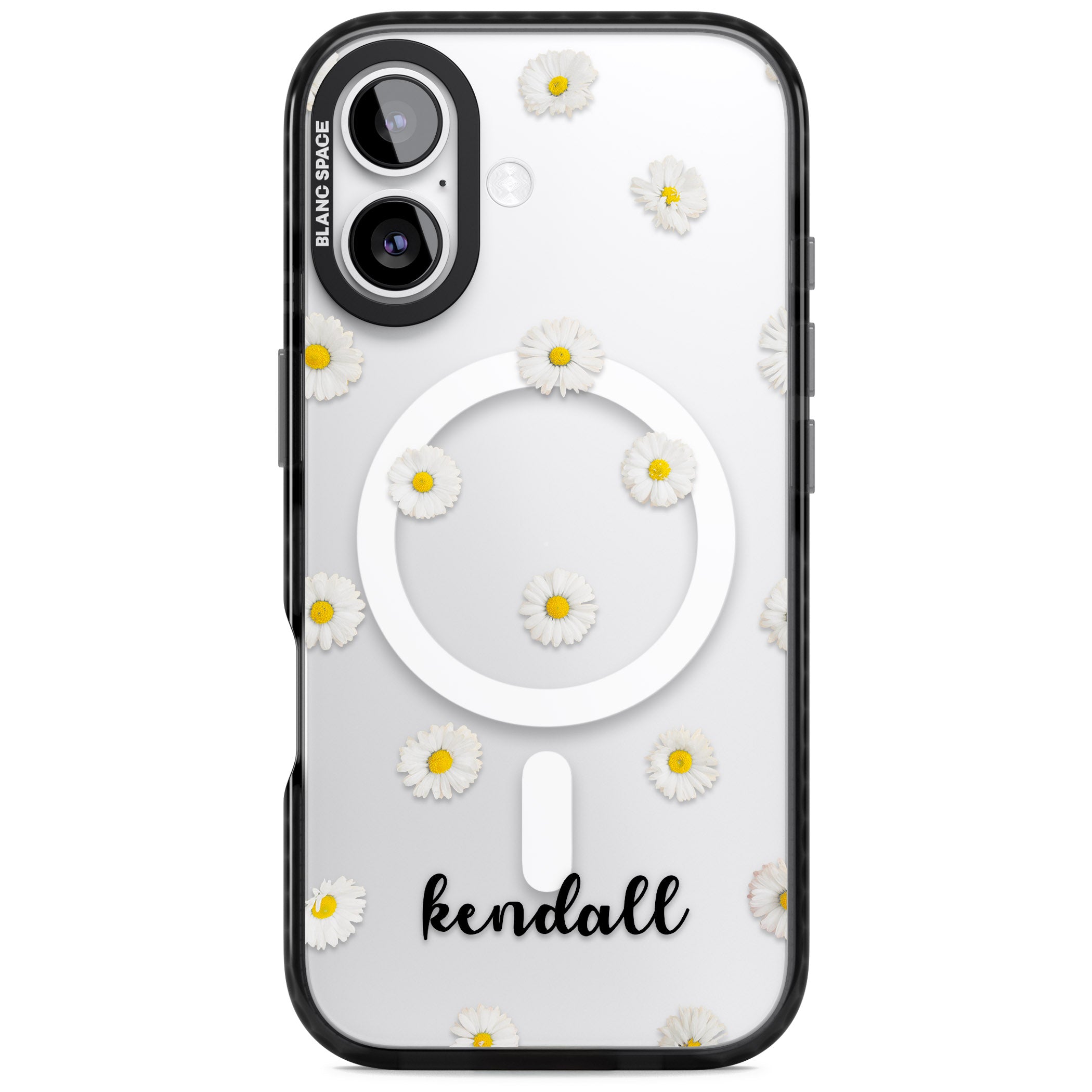 Personalised White Daisies & Cursive iPhone 17 Impact Pro Black Phone Case