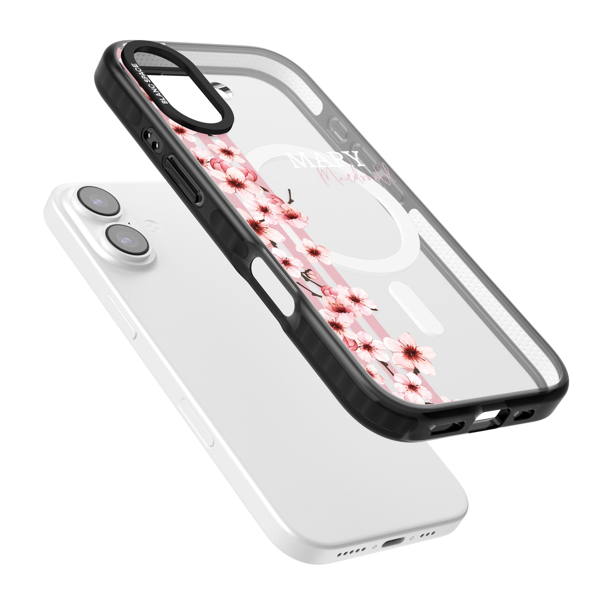 Personalised Cherry Blossom Stripes iPhone 17 Impact Pro Black Phone Case Colours