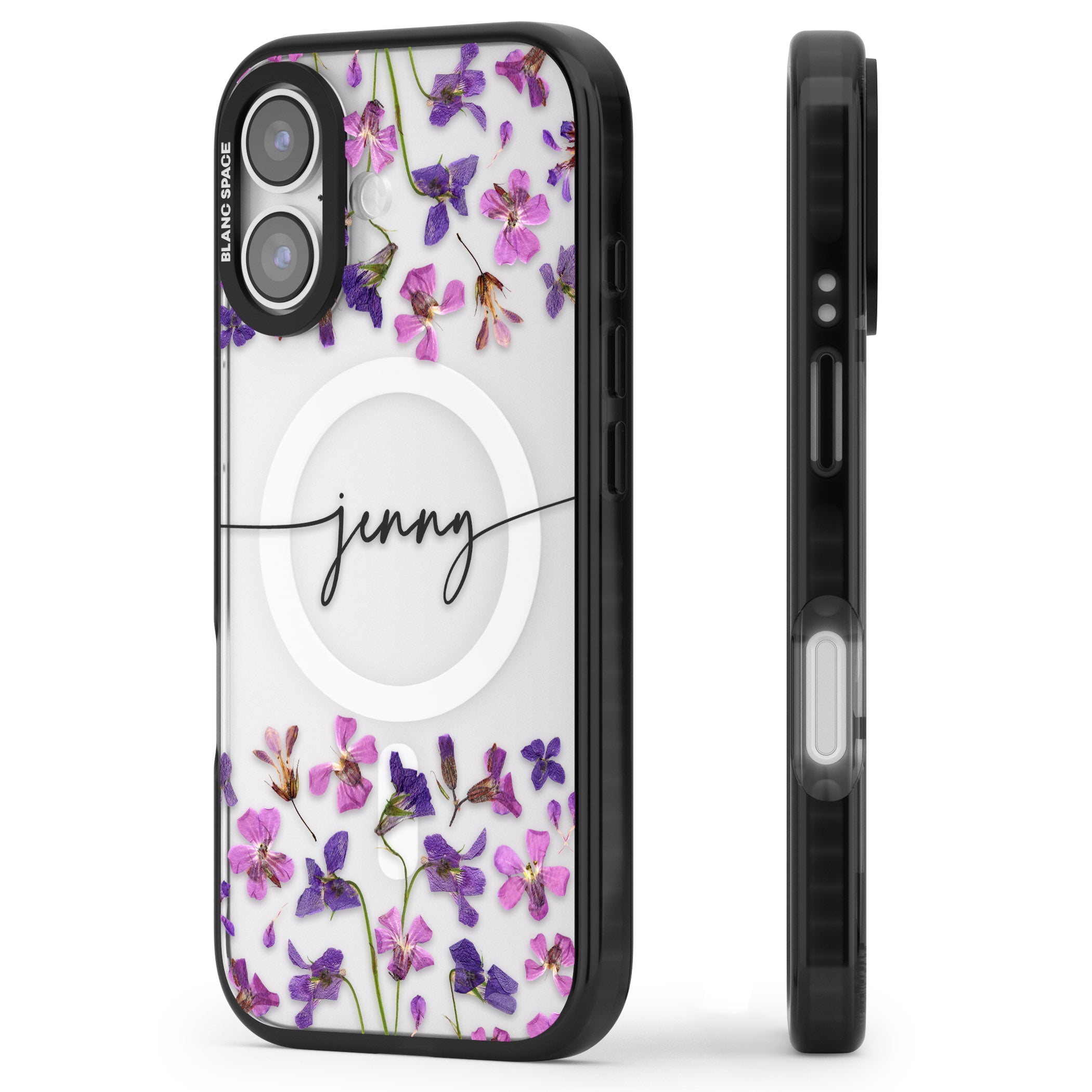 Personalised Purple Violets iPhone 17 Impact Pro Black Phone Case Side Profile