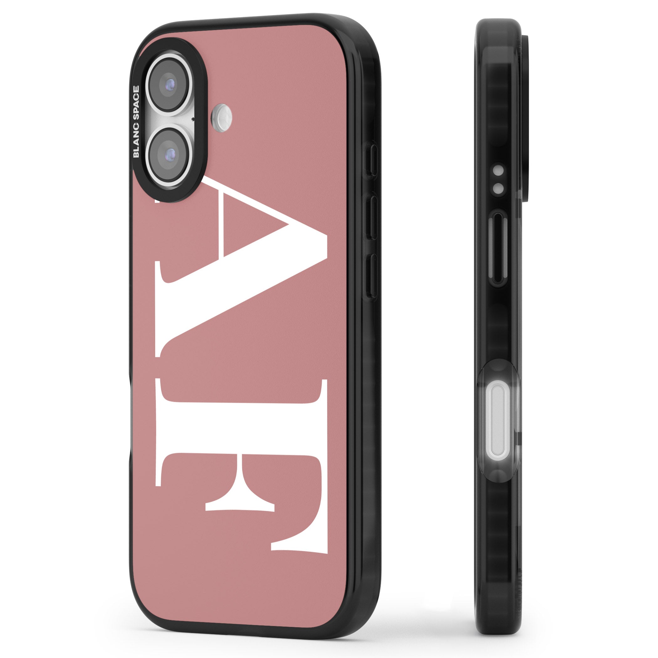 Personalised White & Rose Letters iPhone 17 Impact Pro Black Phone Case Side Profile