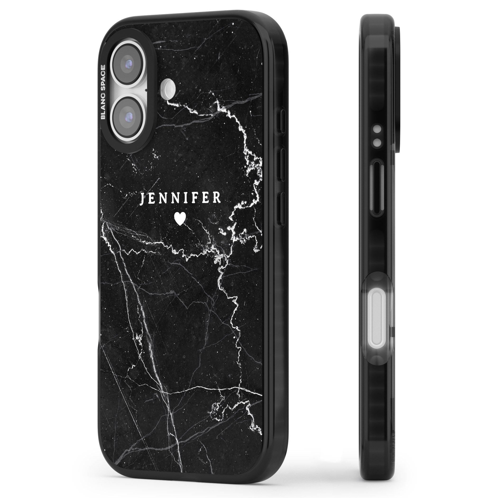 Personalised Black Marble iPhone 17 Impact Pro Black Phone Case Side Profile