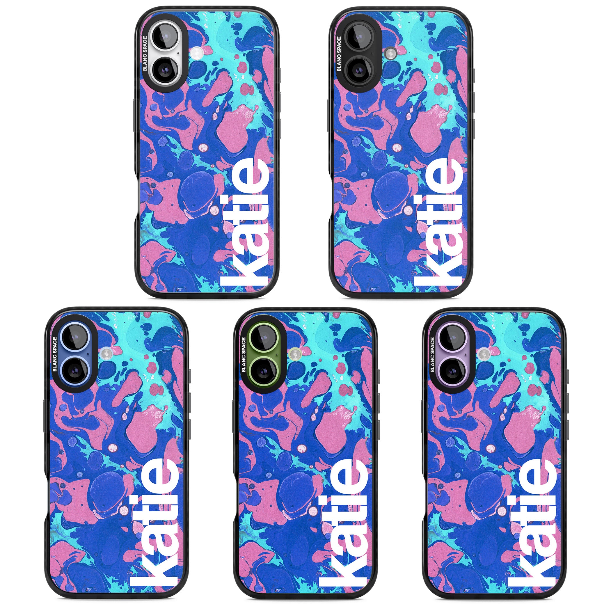 Personalised Navy & Turquoise Marbled iPhone 17 Impact Pro Black Phone Case APT Impact Protection