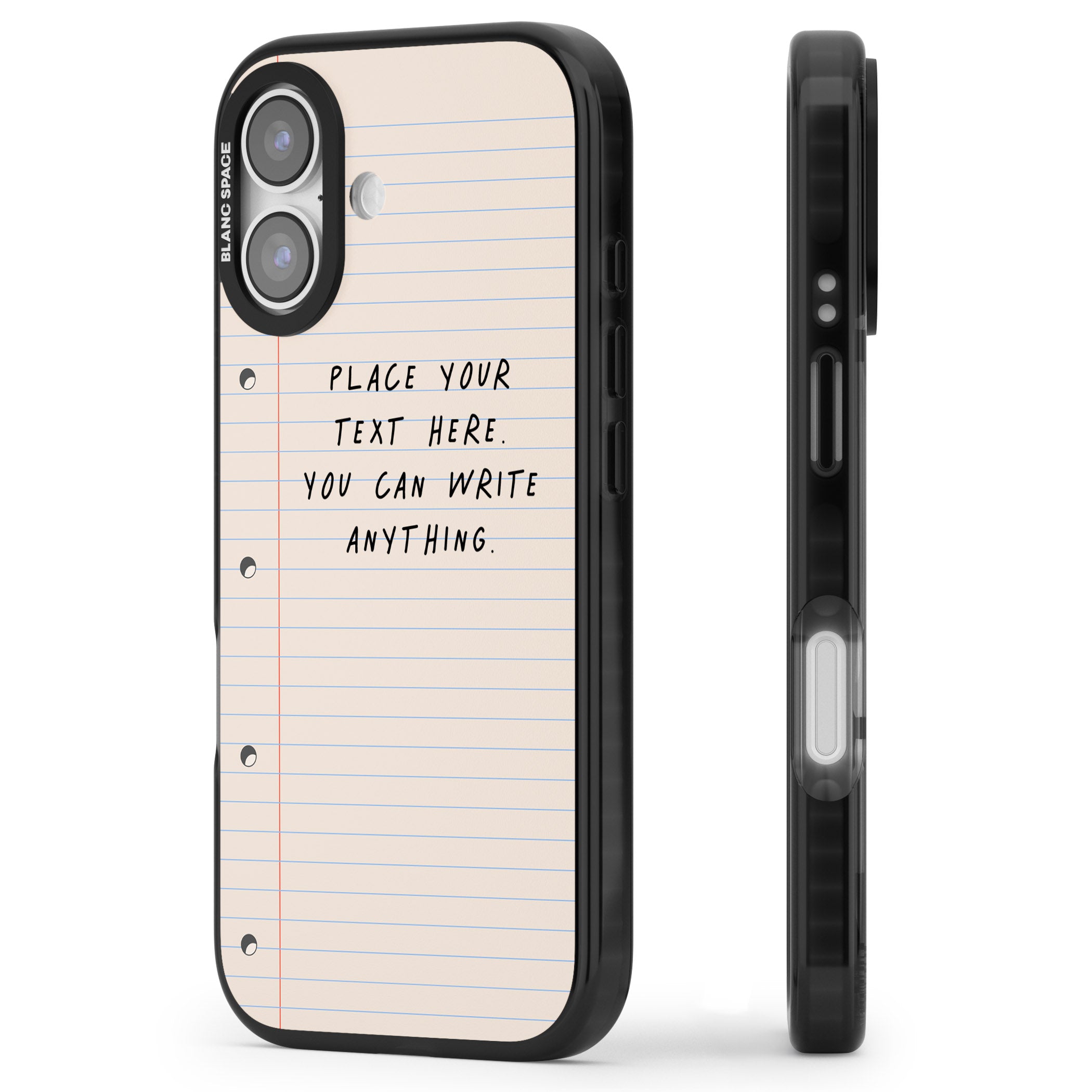 Personalised Lined Paper iPhone 17 Impact Pro Black Phone Case Side Profile