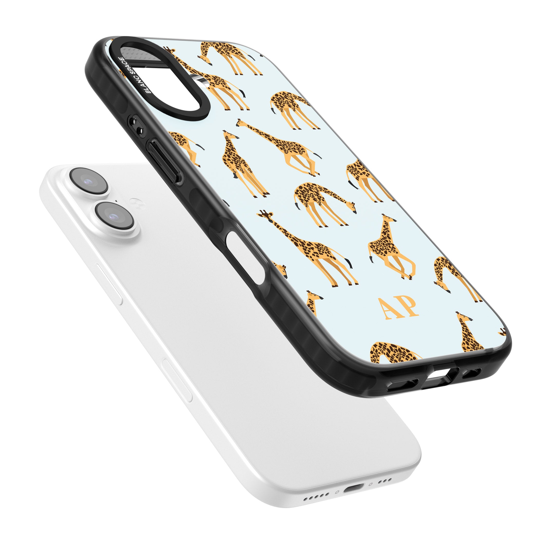 Personalised Safari Giraffe Pattern On Blue iPhone 17 Impact Pro Black Phone Case Colours
