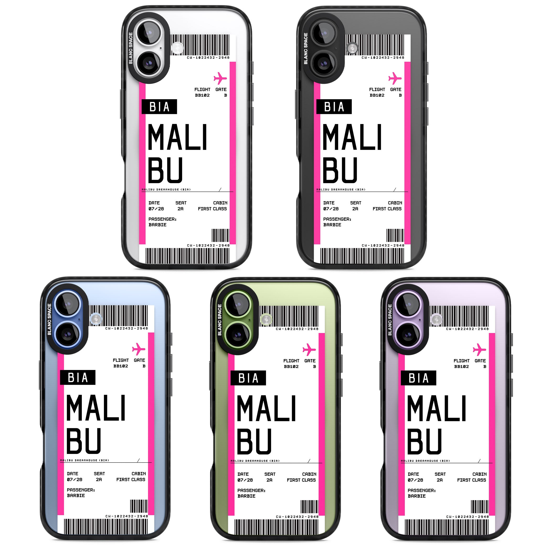 Personalised Pink Malibu Boarding Pass iPhone 17 Impact Pro Black Phone Case APT Impact Protection