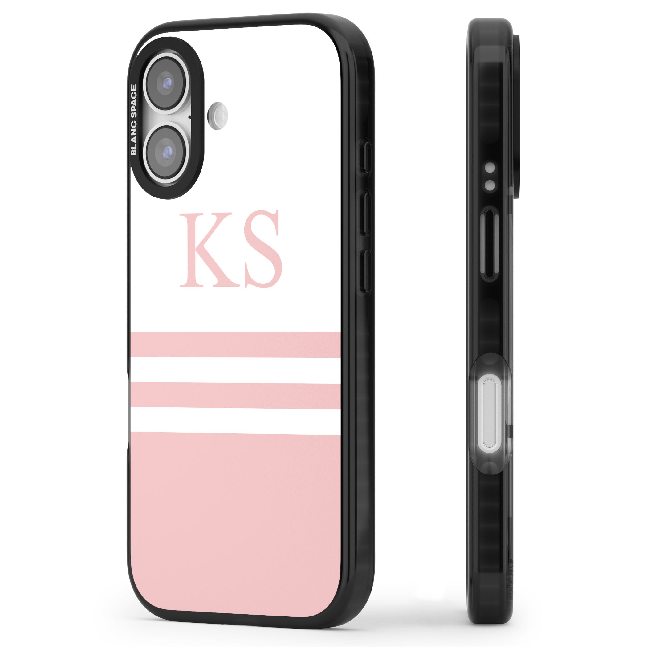 Personalised Pink Stripes & Initials iPhone 17 Impact Pro Black Phone Case Side Profile