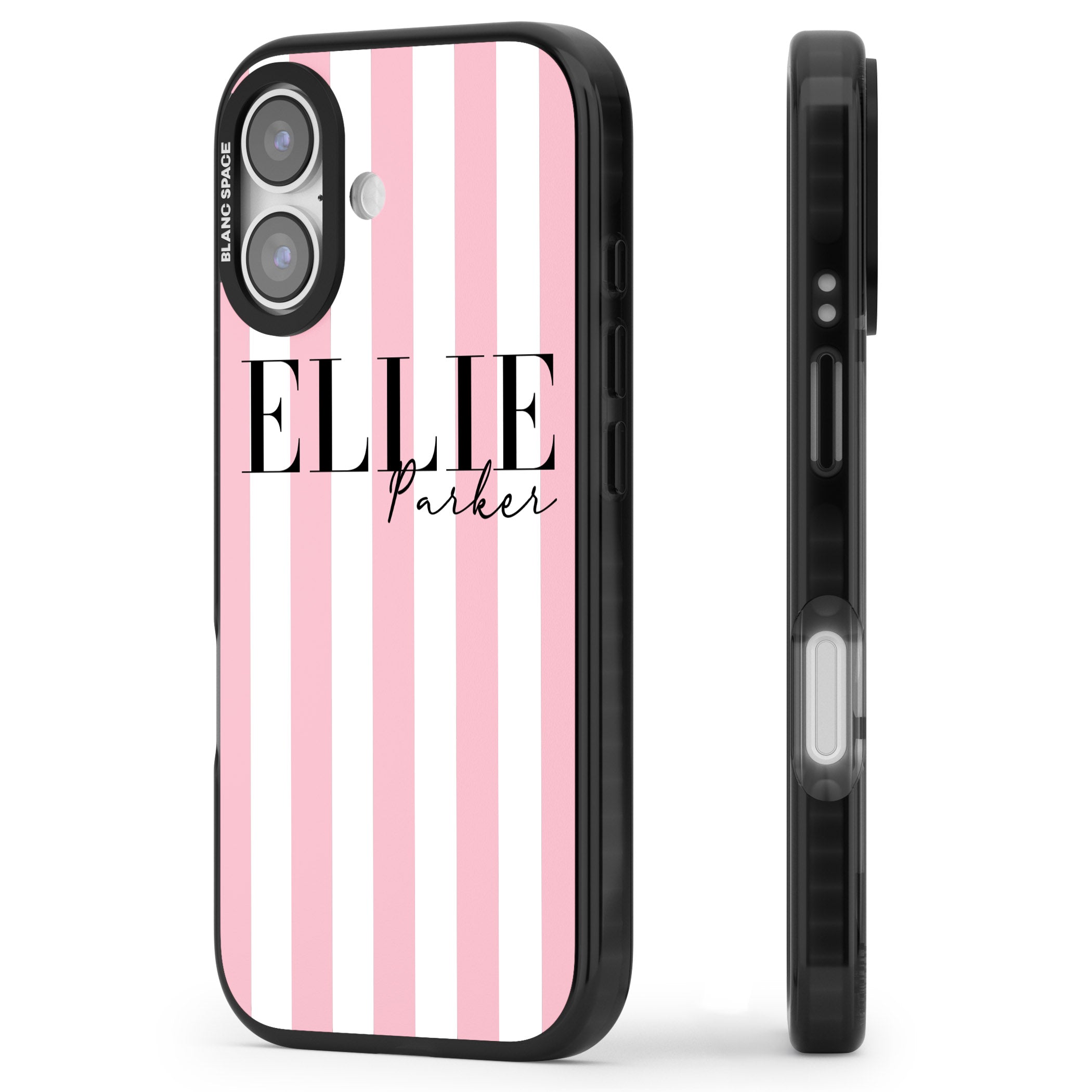 Personalised Pink Stripes iPhone 17 Impact Pro Black Phone Case Side Profile