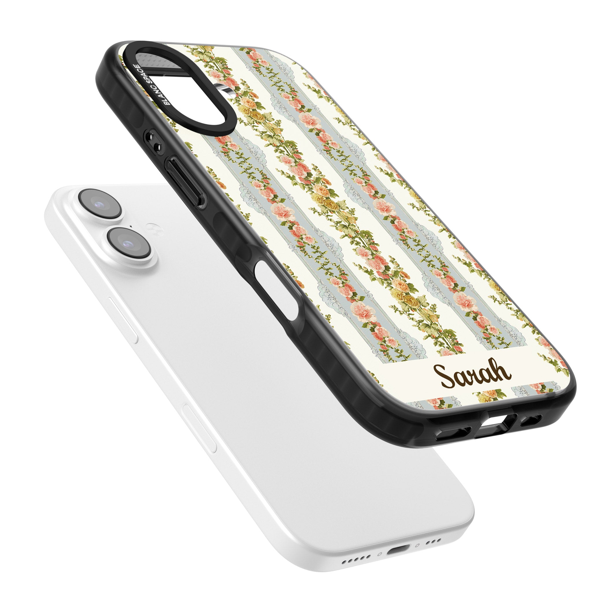 Personalised Vintage Floral Stripes iPhone 17 Impact Pro Black Phone Case Colours
