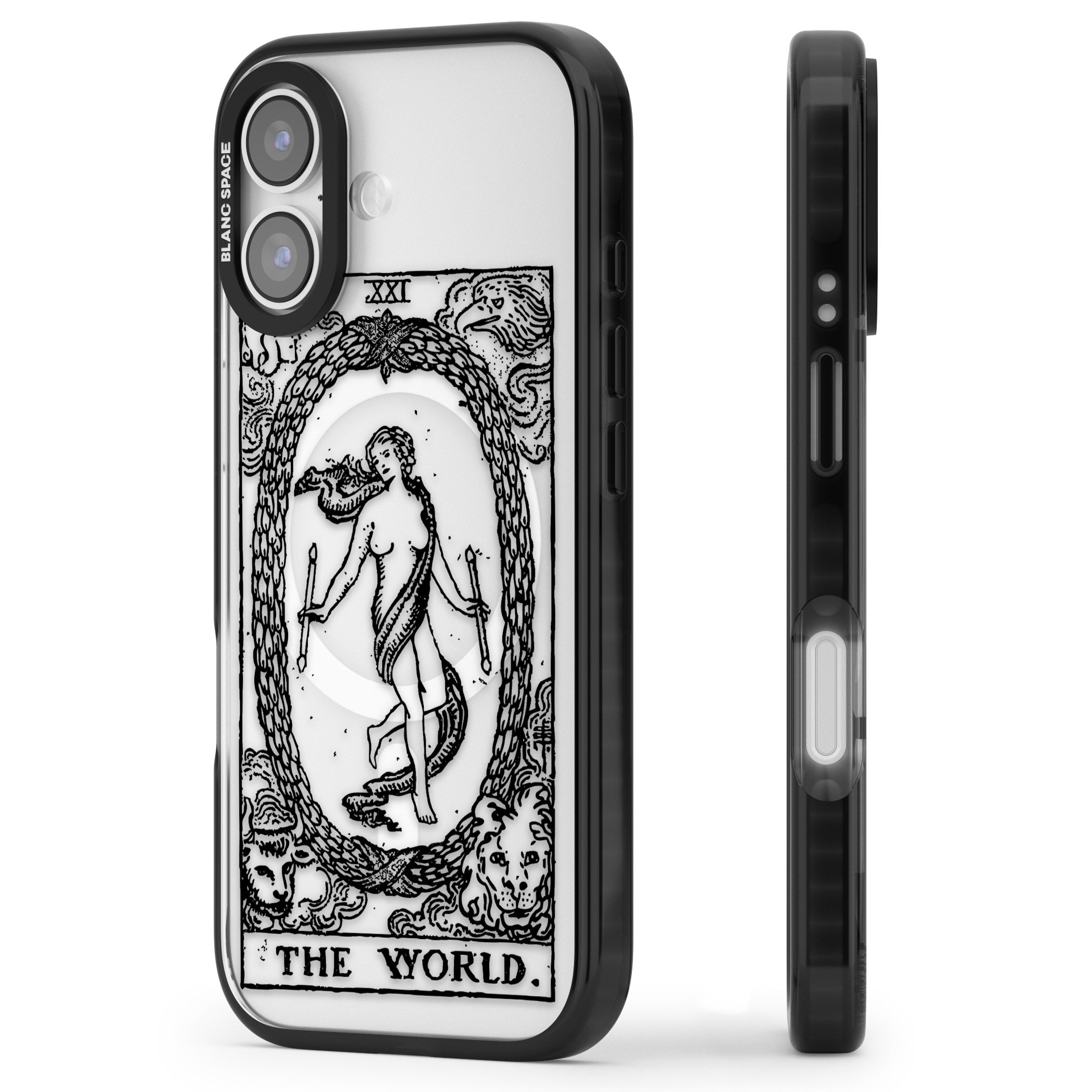 Personalised The World Tarot Card (Clear) iPhone 17 Impact Pro Black Phone Case Side Profile
