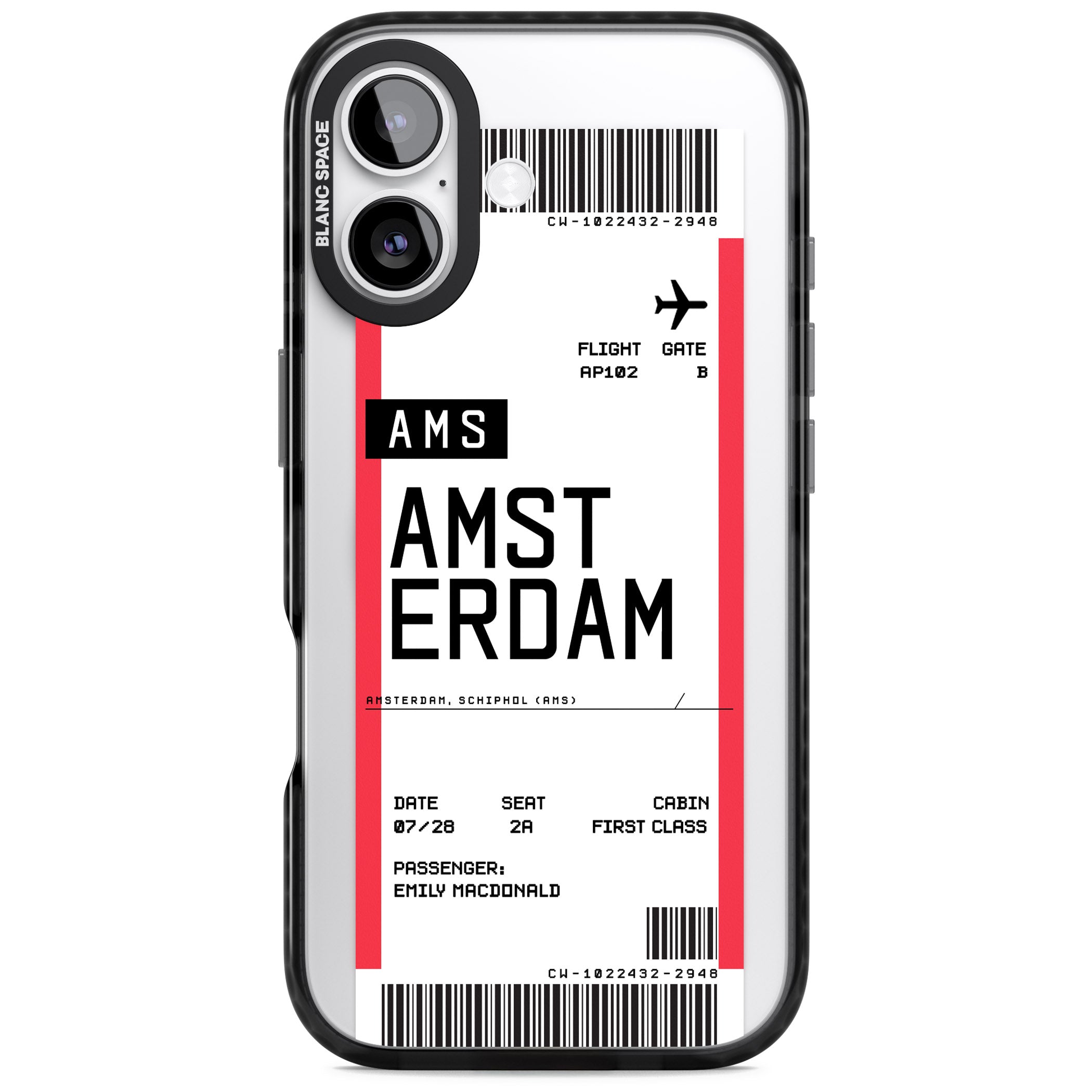 Personalised Amsterdam Boarding Pass iPhone 17 Impact Pro Black Phone Case