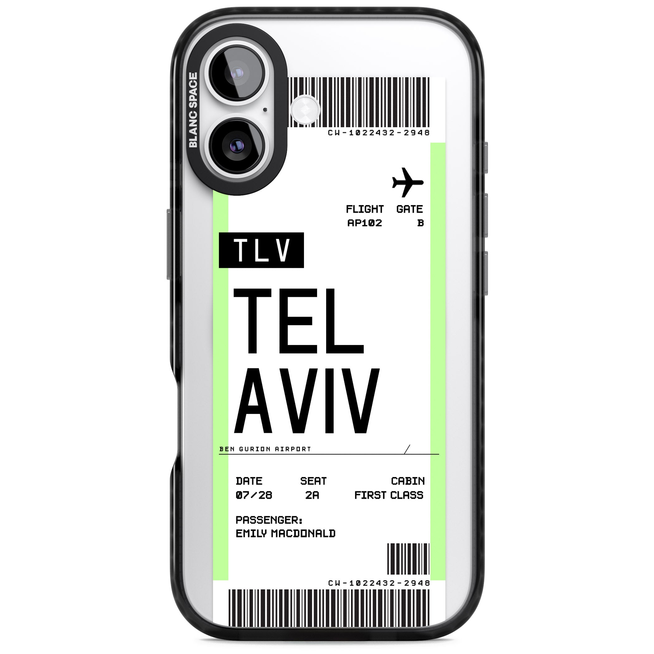 Personalised Tel Aviv Boarding Pass iPhone 17 Impact Pro Black Phone Case