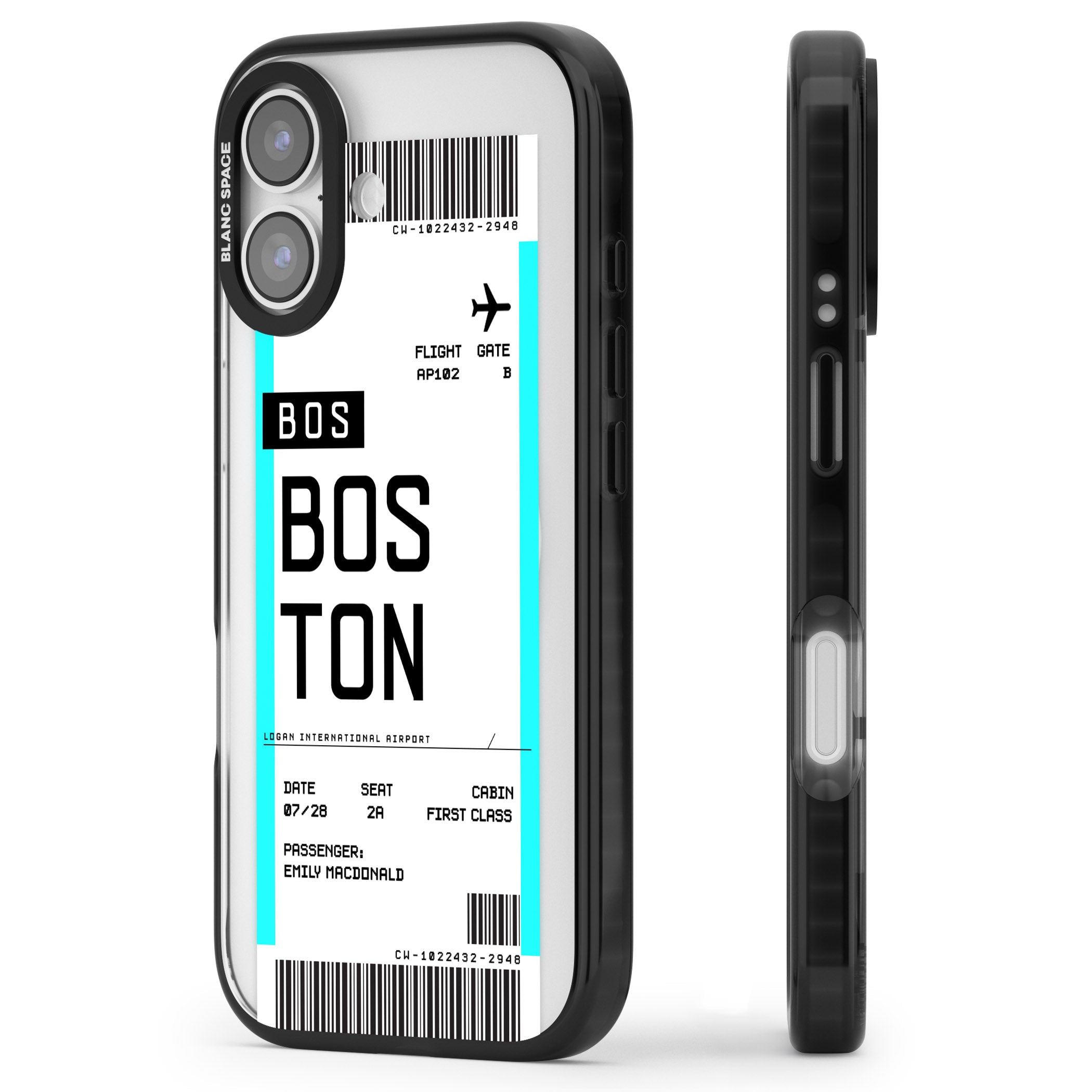 Personalised Boston Boarding Pass iPhone 17 Impact Pro Black Phone Case Side Profile