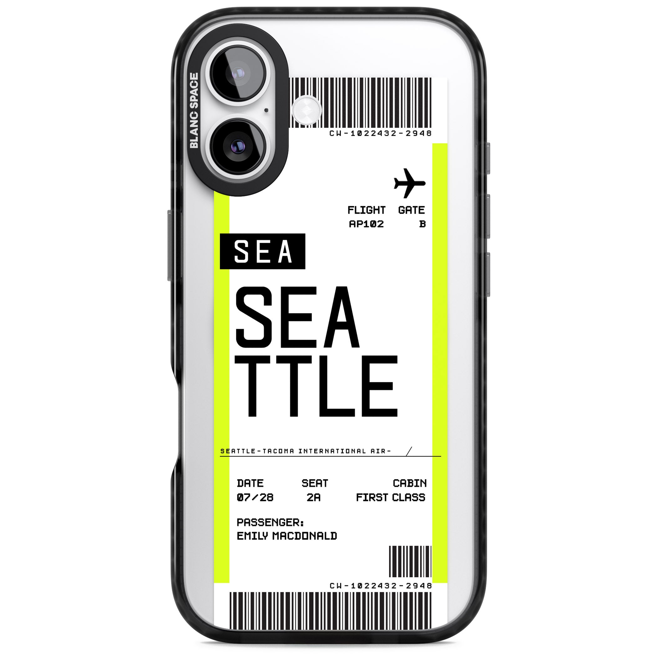 Personalised Seattle Boarding Pass iPhone 17 Impact Pro Black Phone Case