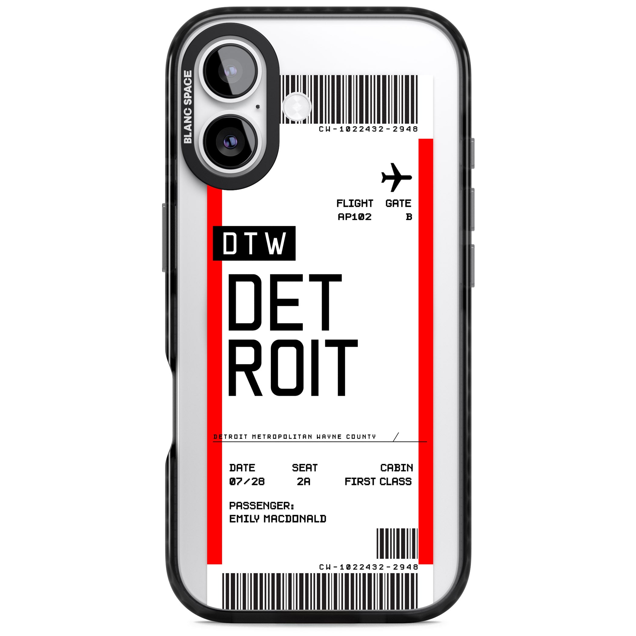 Personalised Detroit Boarding Pass iPhone 17 Impact Pro Black Phone Case
