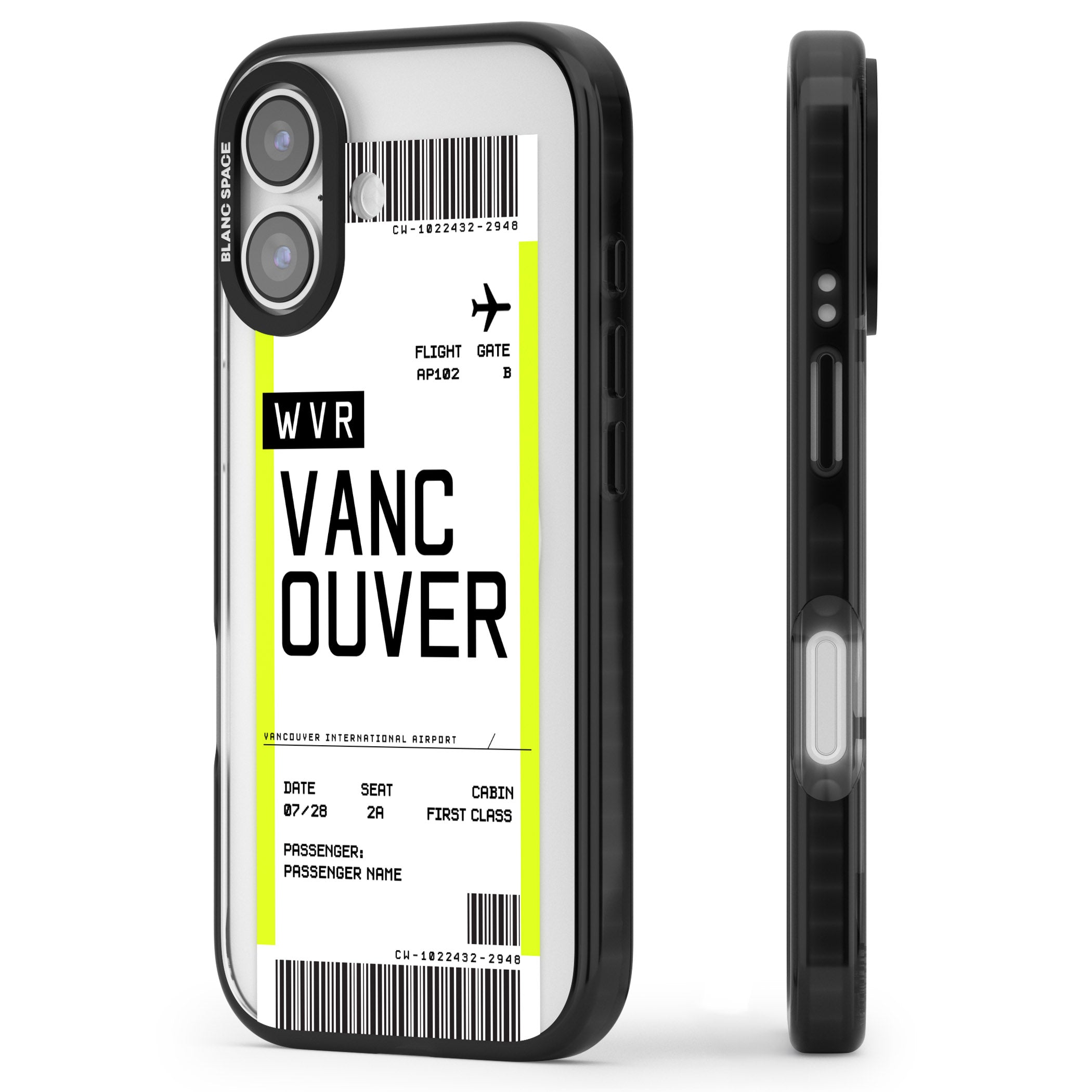 Personalised Vancouver Boarding Pass iPhone 17 Impact Pro Black Phone Case Side Profile