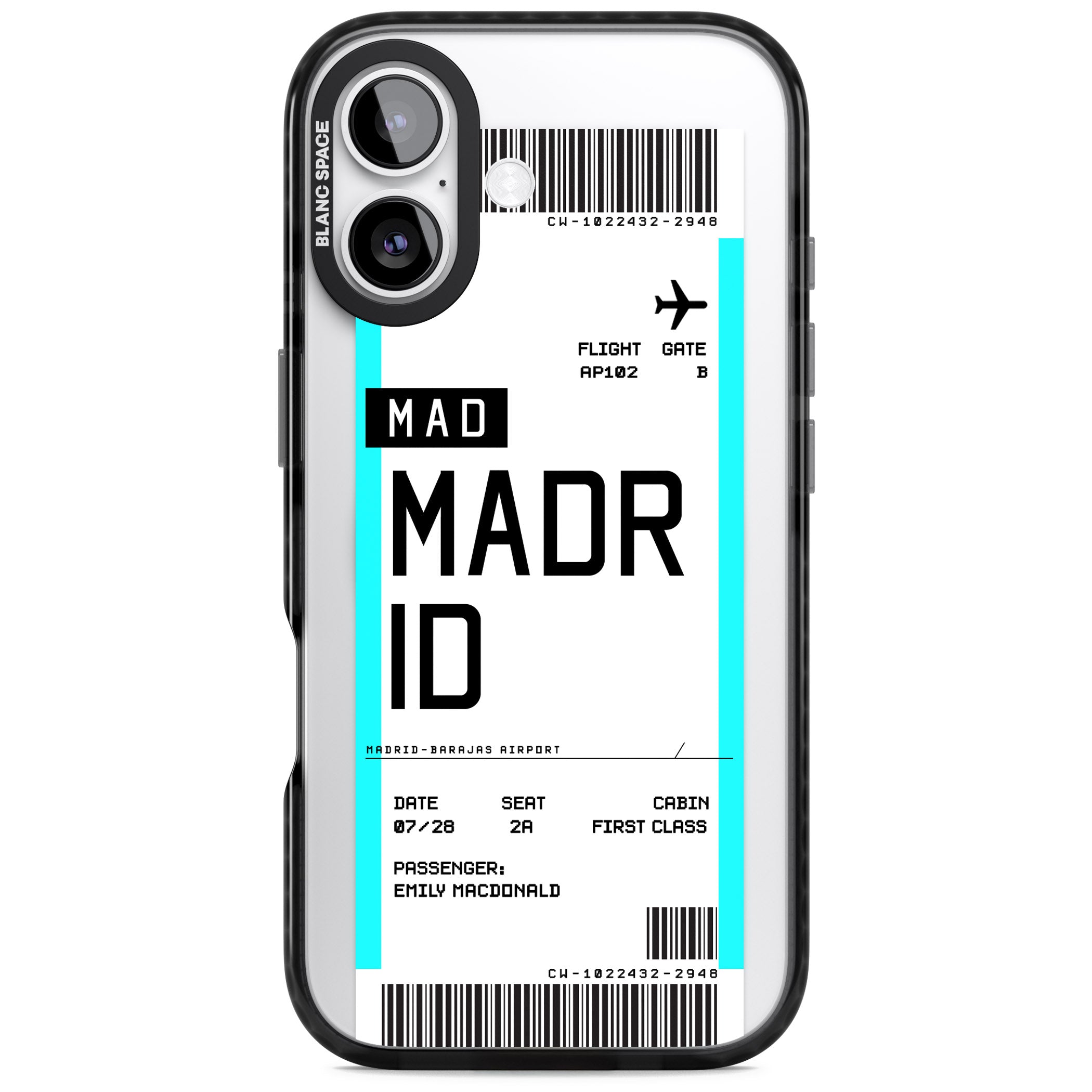 Personalised Madrid Boarding Pass iPhone 17 Impact Pro Black Phone Case