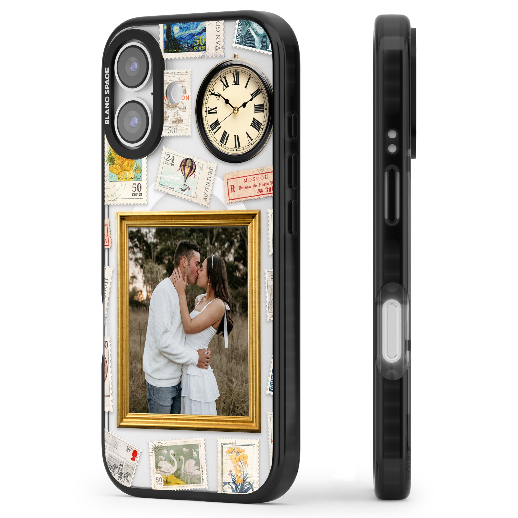 Personalised Vintage Photo Frame Collage iPhone 17 Impact Pro Black Phone Case Side Profile