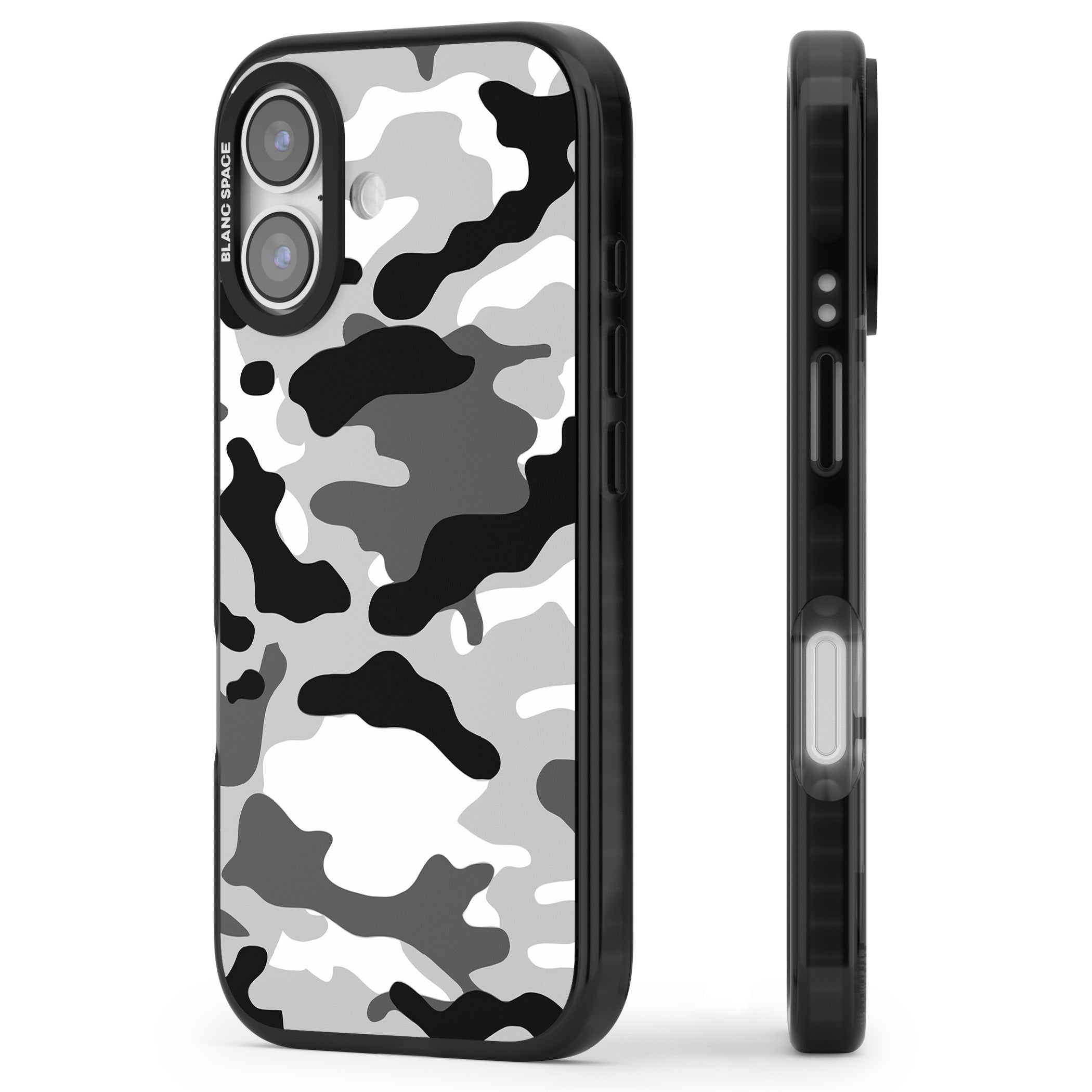 Grey Camo iPhone 17 Impact Pro Black Phone Case Side Profile