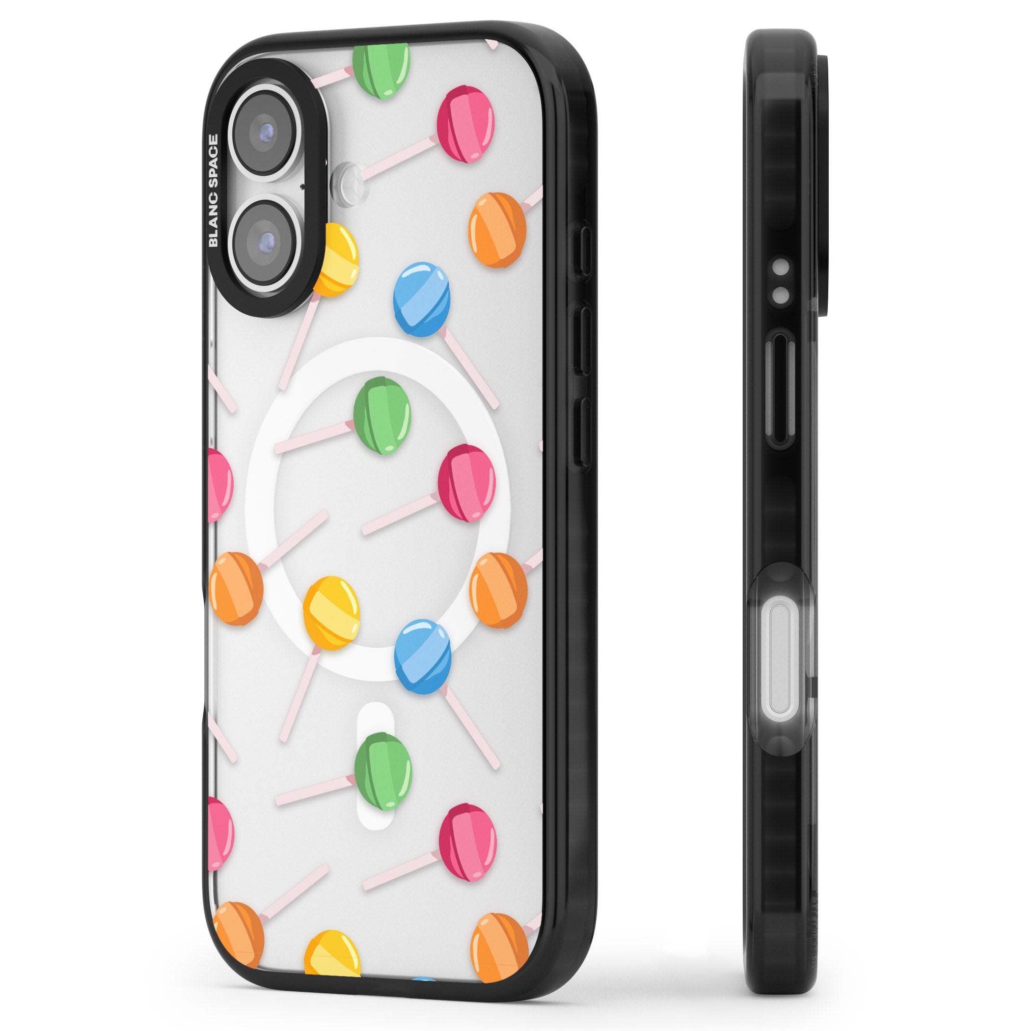 Lollipop Pattern iPhone 17 Impact Pro Black Phone Case Side Profile