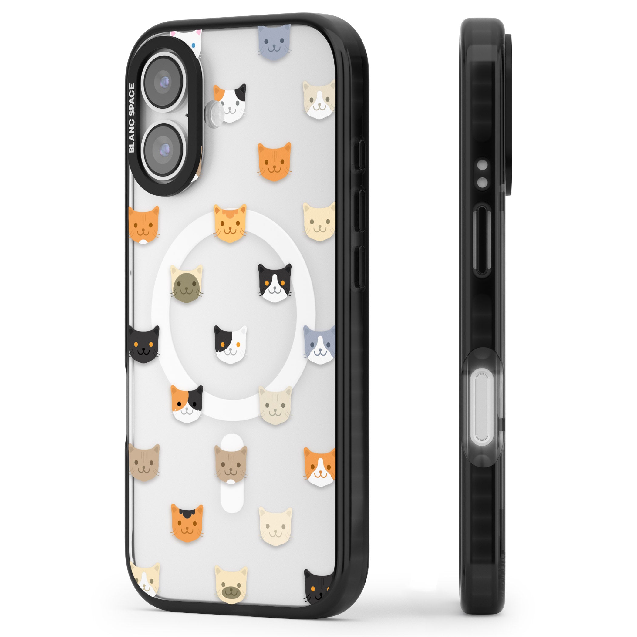 Cute Cat Face Transparent iPhone 17 Impact Pro Black Phone Case Side Profile
