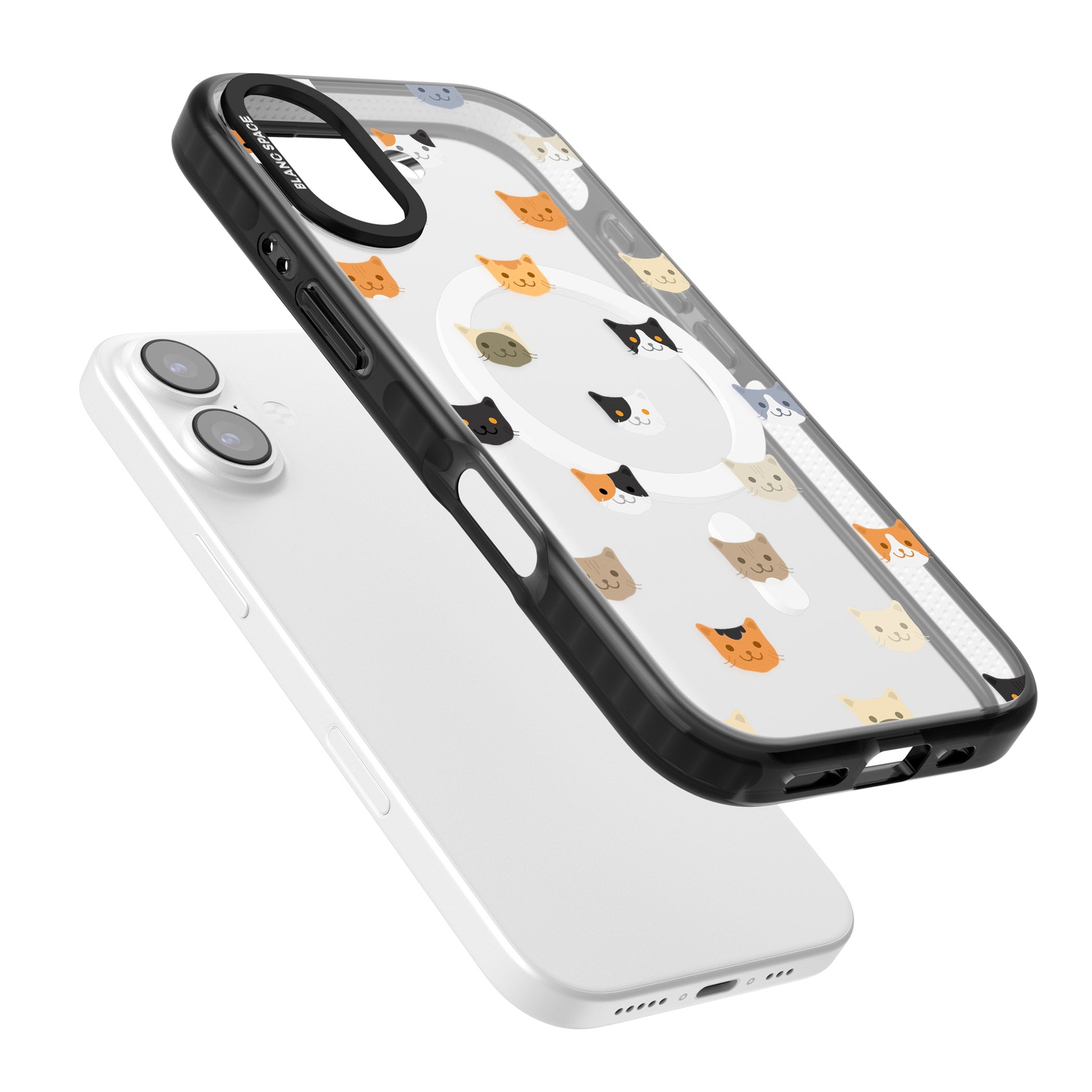 Cute Cat Face Transparent iPhone 17 Impact Pro Black Phone Case Colours