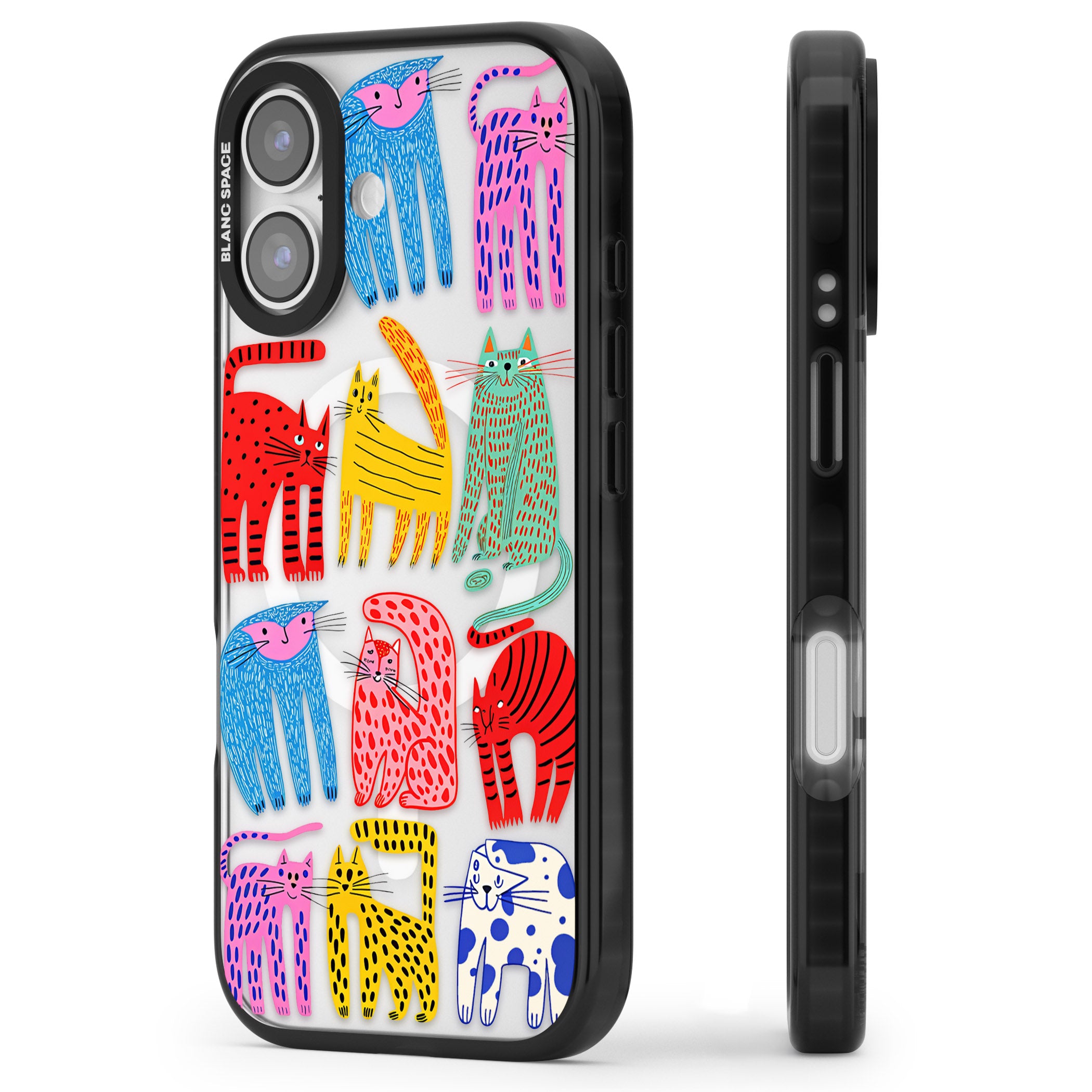 Abstract Colourful Cats iPhone 17 Impact Pro Black Phone Case Side Profile