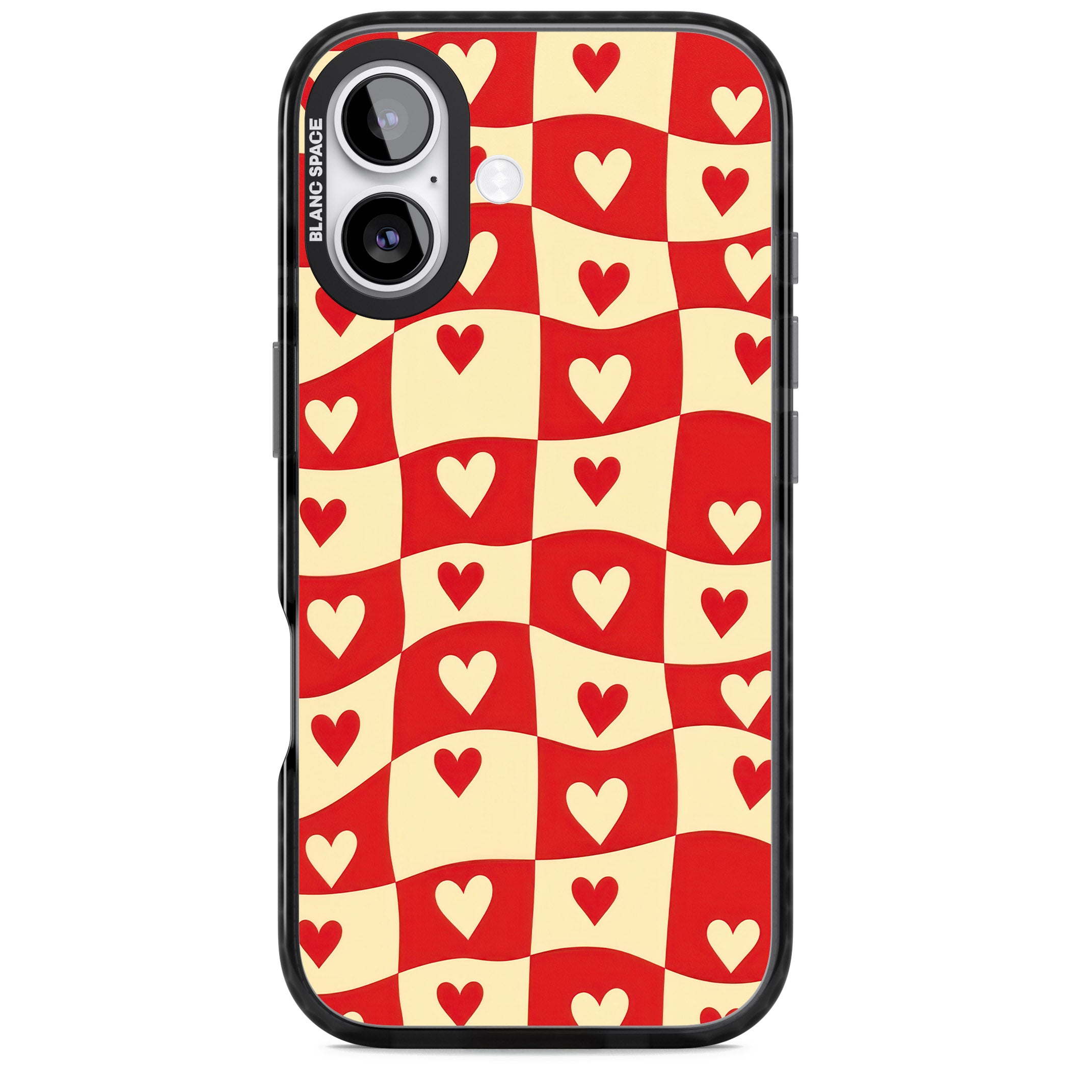 Red Wavy Checked & Hearts iPhone 17 Impact Pro Black Phone Case