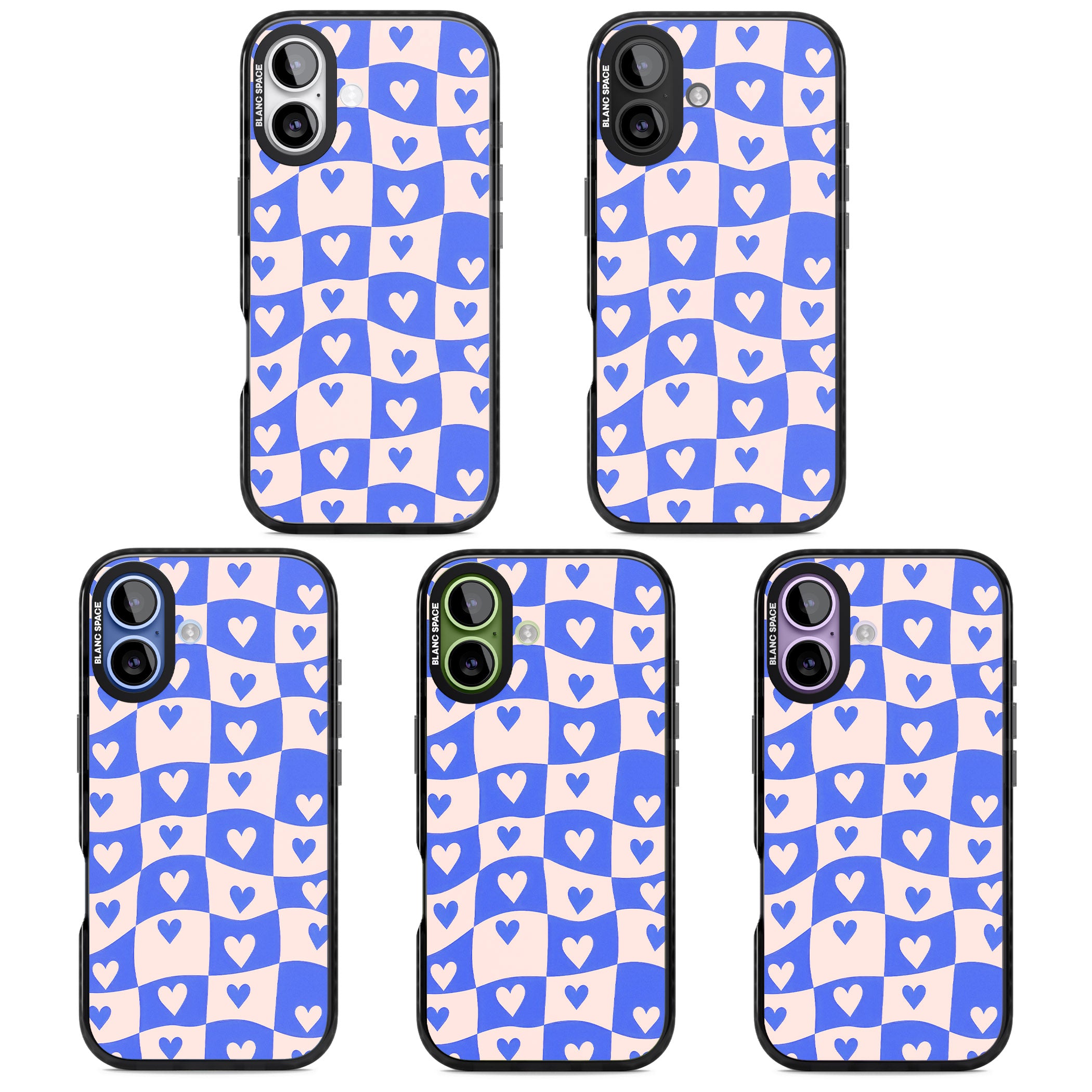 Blue Wavy Checked Hearts iPhone 17 Impact Pro Black Phone Case APT Impact Protection
