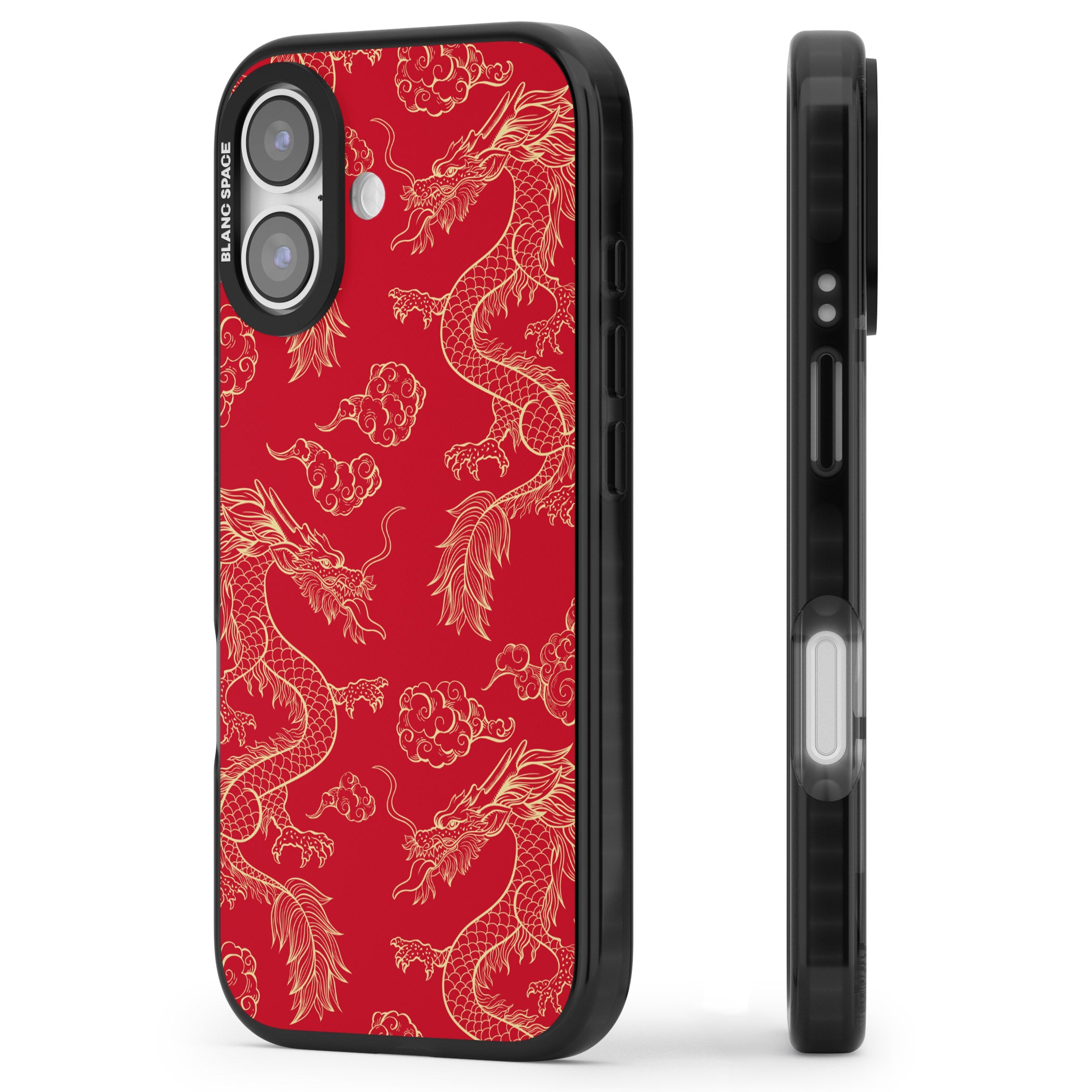 Red And Gold Dragon Pattern iPhone 17 Impact Pro Black Phone Case Side Profile