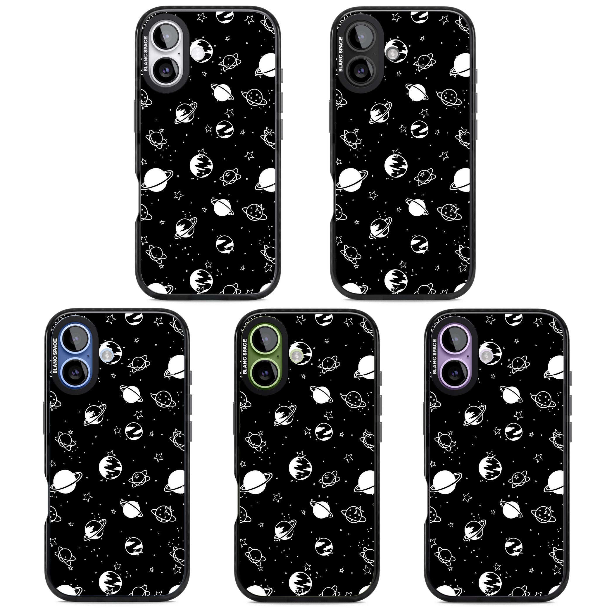 White Planets On Black iPhone 17 Impact Pro Black Phone Case APT Impact Protection