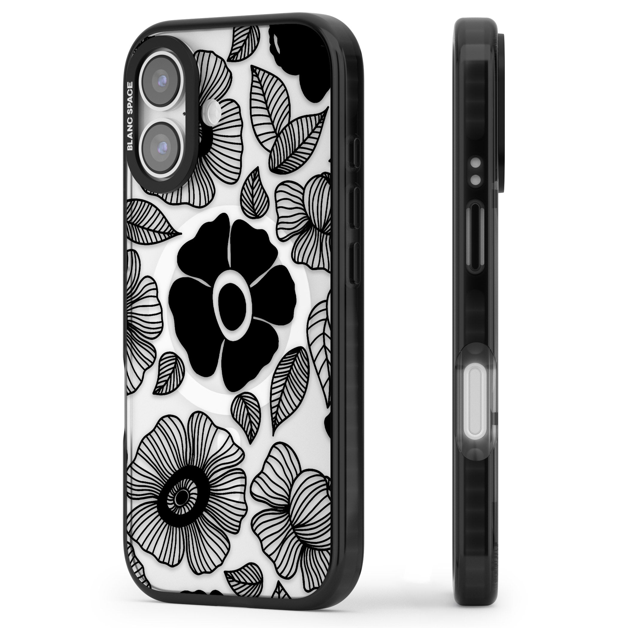 Black Flowers iPhone 17 Impact Pro Black Phone Case Side Profile