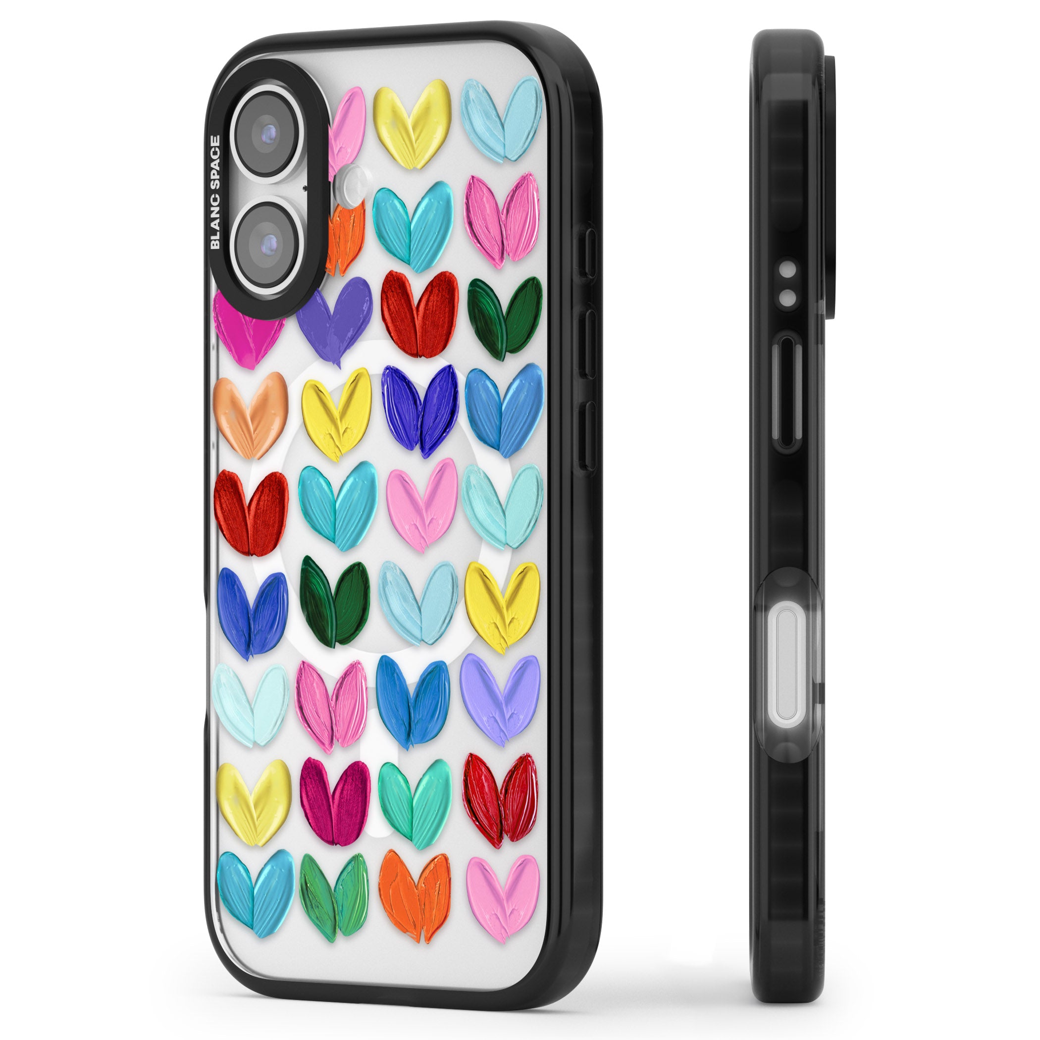 Oil Painted Hearts iPhone 17 Impact Pro Black Phone Case Side Profile