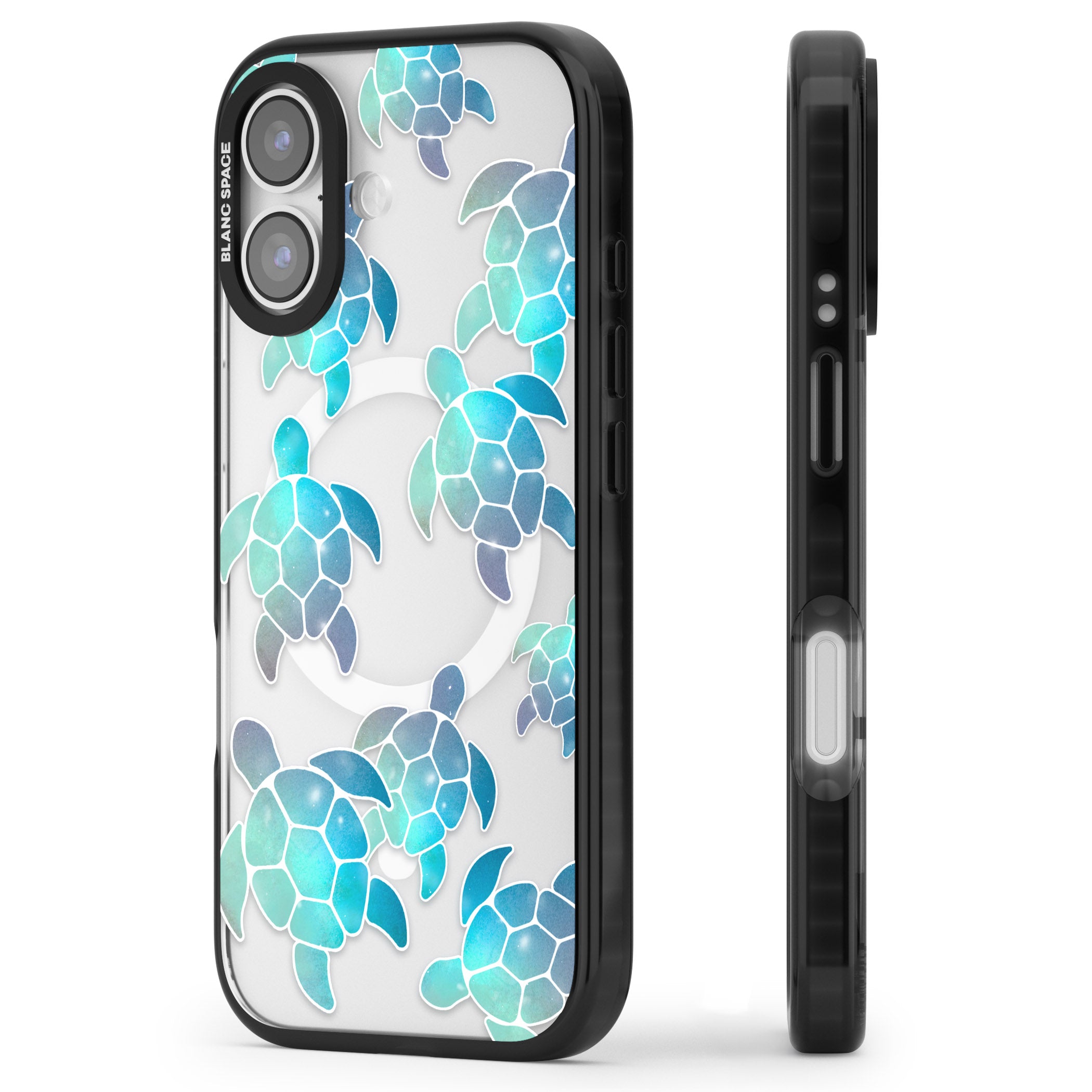 Aqua Space Turtles iPhone 17 Impact Pro Black Phone Case Side Profile