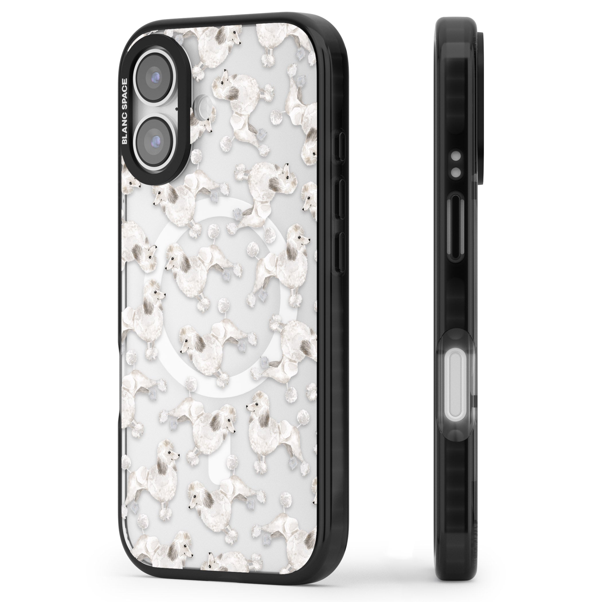 Poodle Watercolor Pattern iPhone 17 Impact Pro Black Phone Case Side Profile