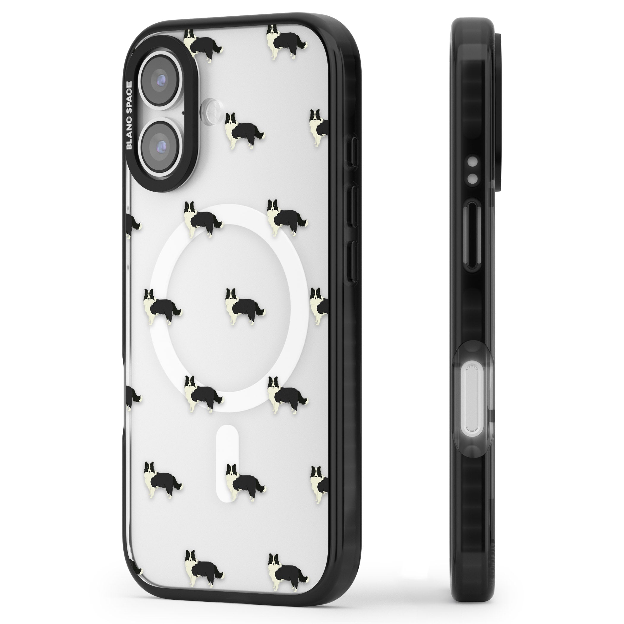 Border Collie Pattern Clear iPhone 17 Impact Pro Black Phone Case Side Profile