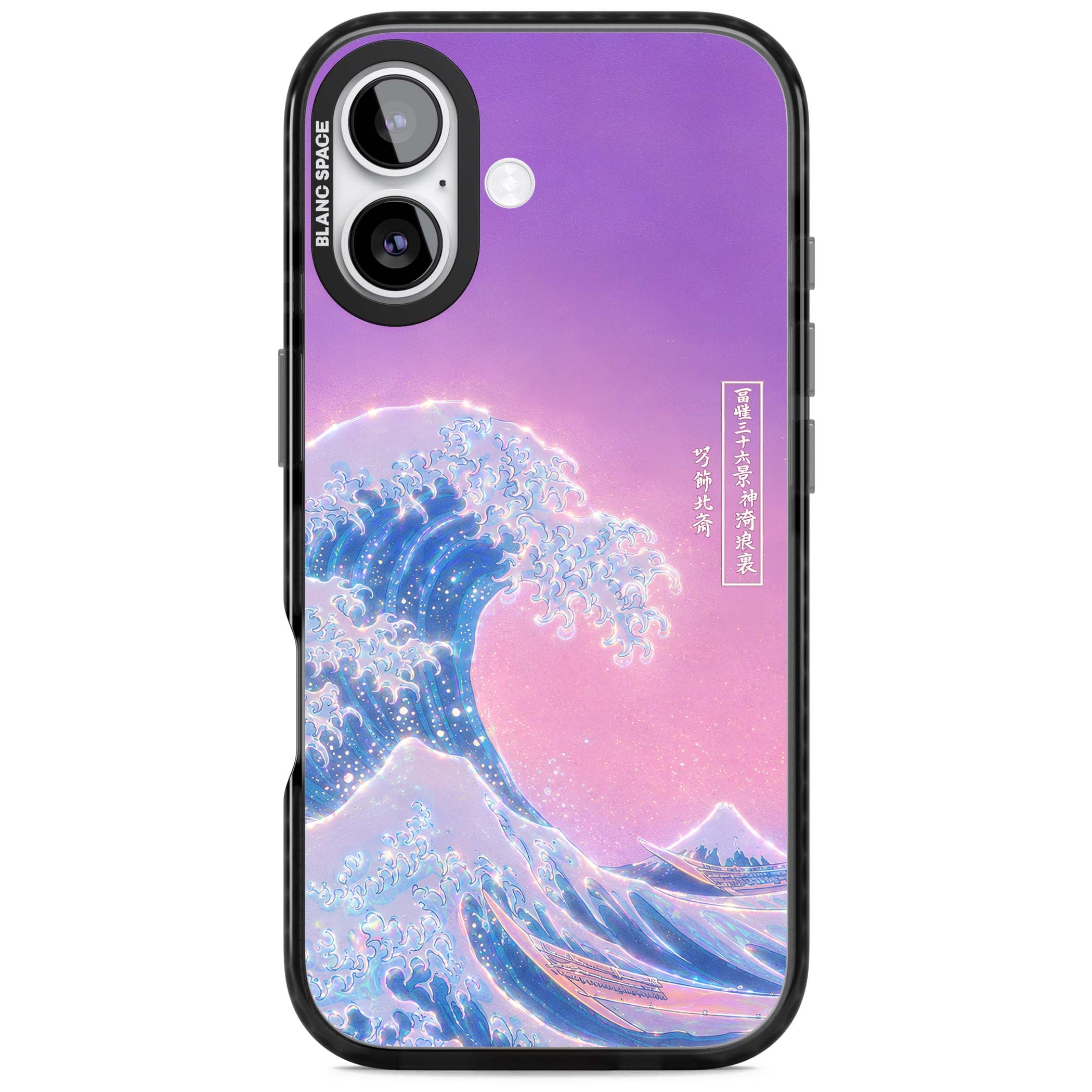 The Great Opal Wave Japanese iPhone case featuring Hokusai's great wave in iridescent pastels with lilac sky and Mou | Black Impact Magsafe case for iPhone 17