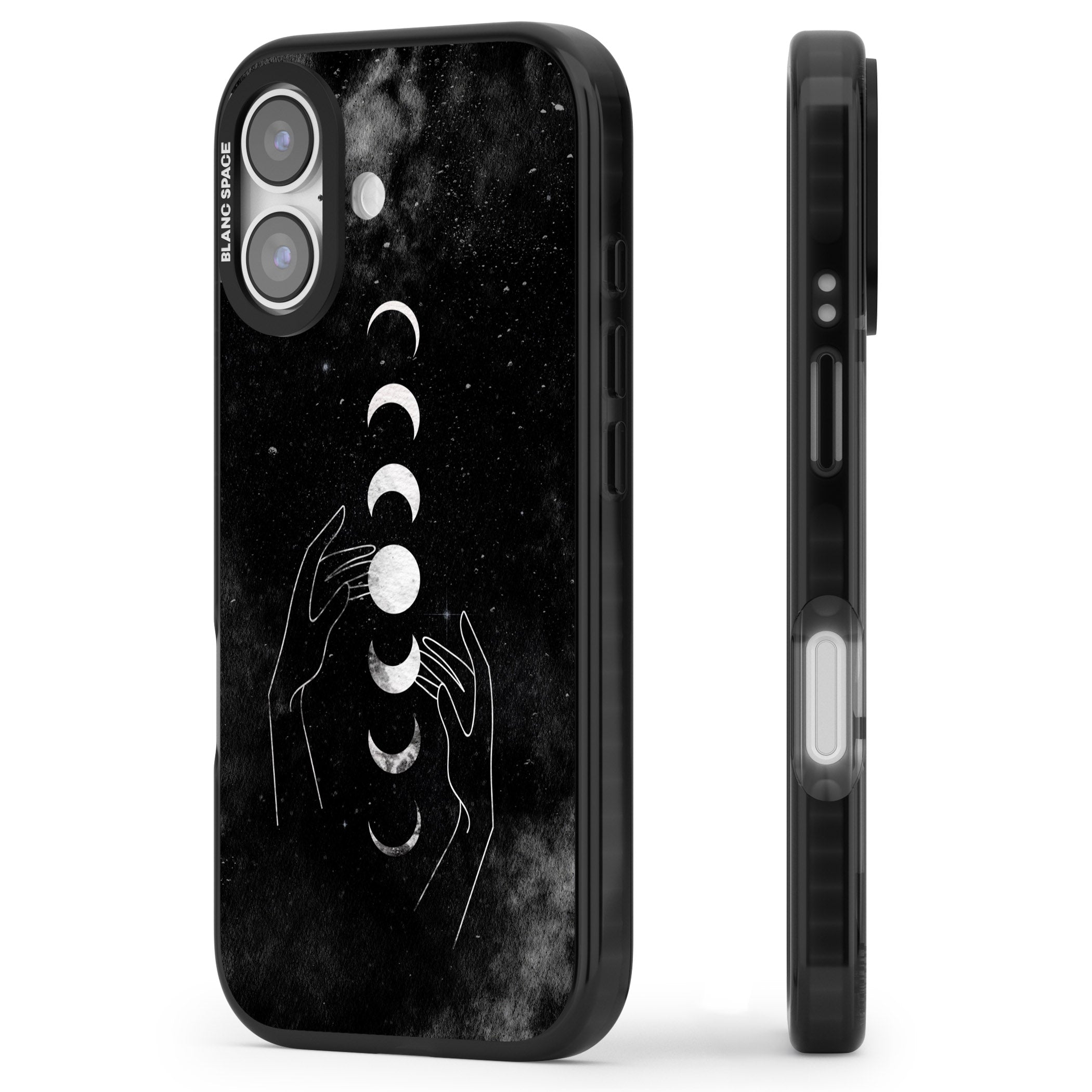 Moon Phases Hands iPhone 17 Impact Pro Black Phone Case Side Profile