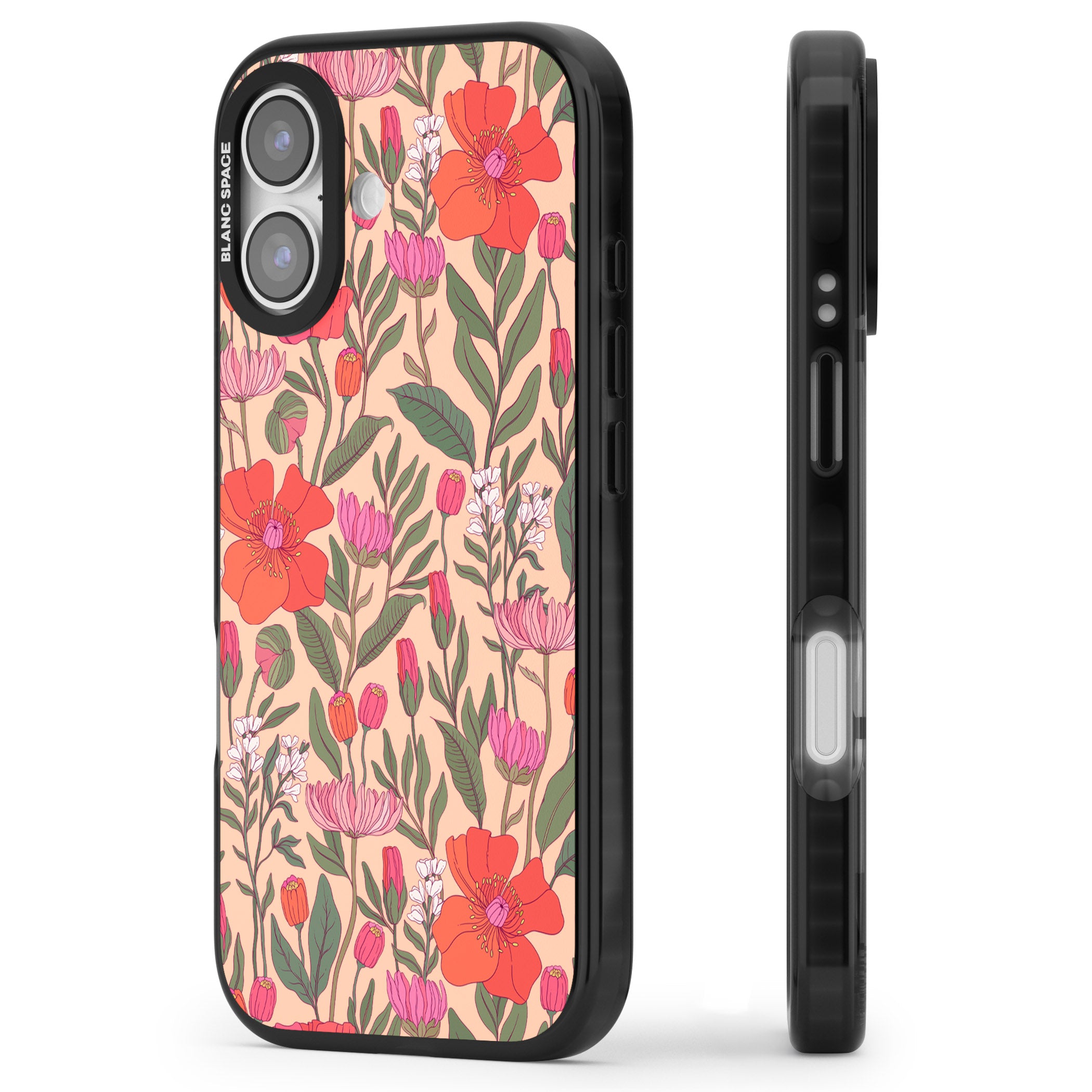 Peachy Floral Background iPhone 17 Impact Pro Black Phone Case Side Profile