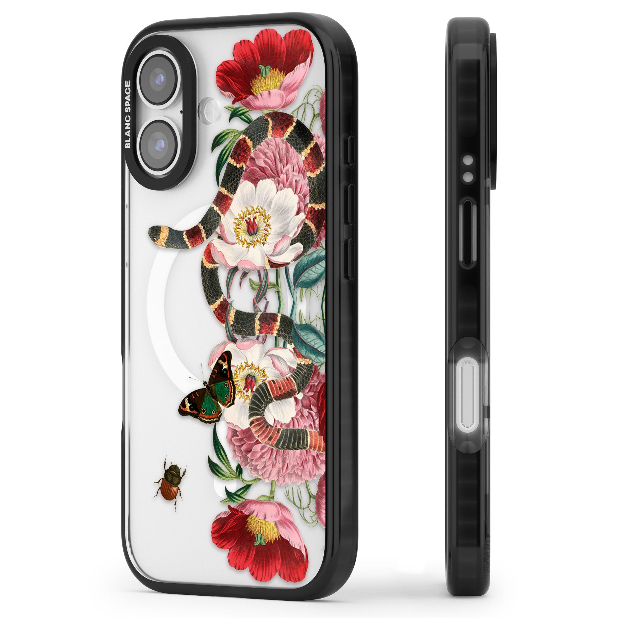 Floral Snake iPhone 17 Impact Pro Black Phone Case Side Profile