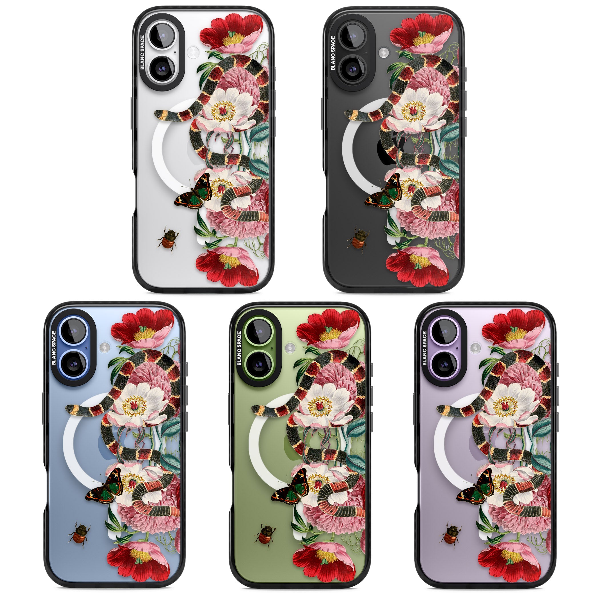 Floral Snake iPhone 17 Impact Pro Black Phone Case APT Impact Protection