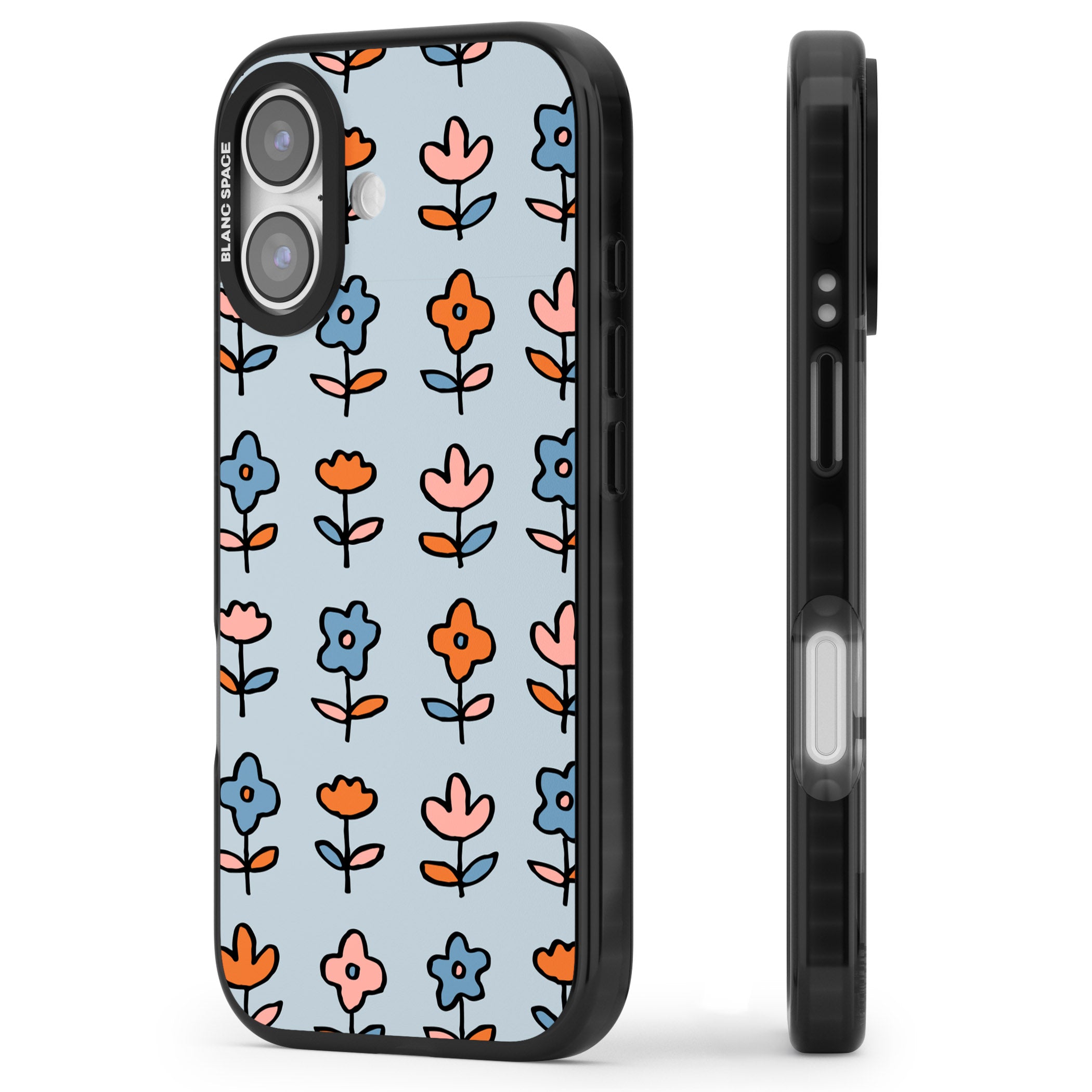 Vintage Floral Array iPhone 17 Impact Pro Black Phone Case Side Profile