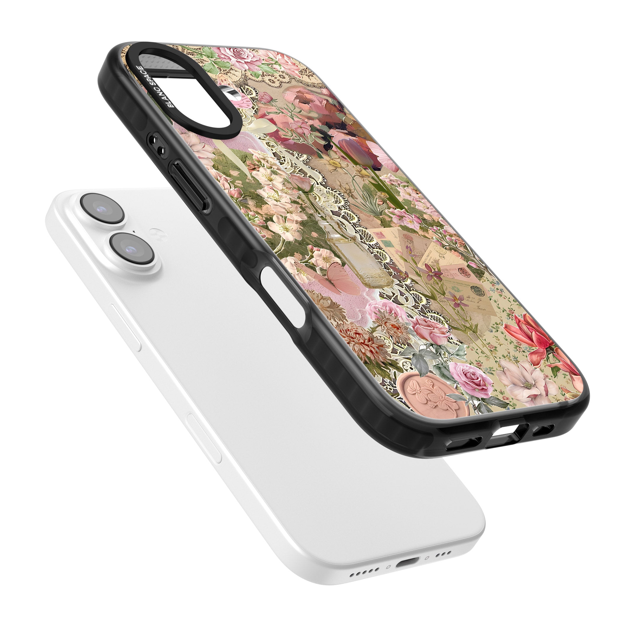 Soft Pink Flower Collage iPhone 17 Impact Pro Black Phone Case Colours